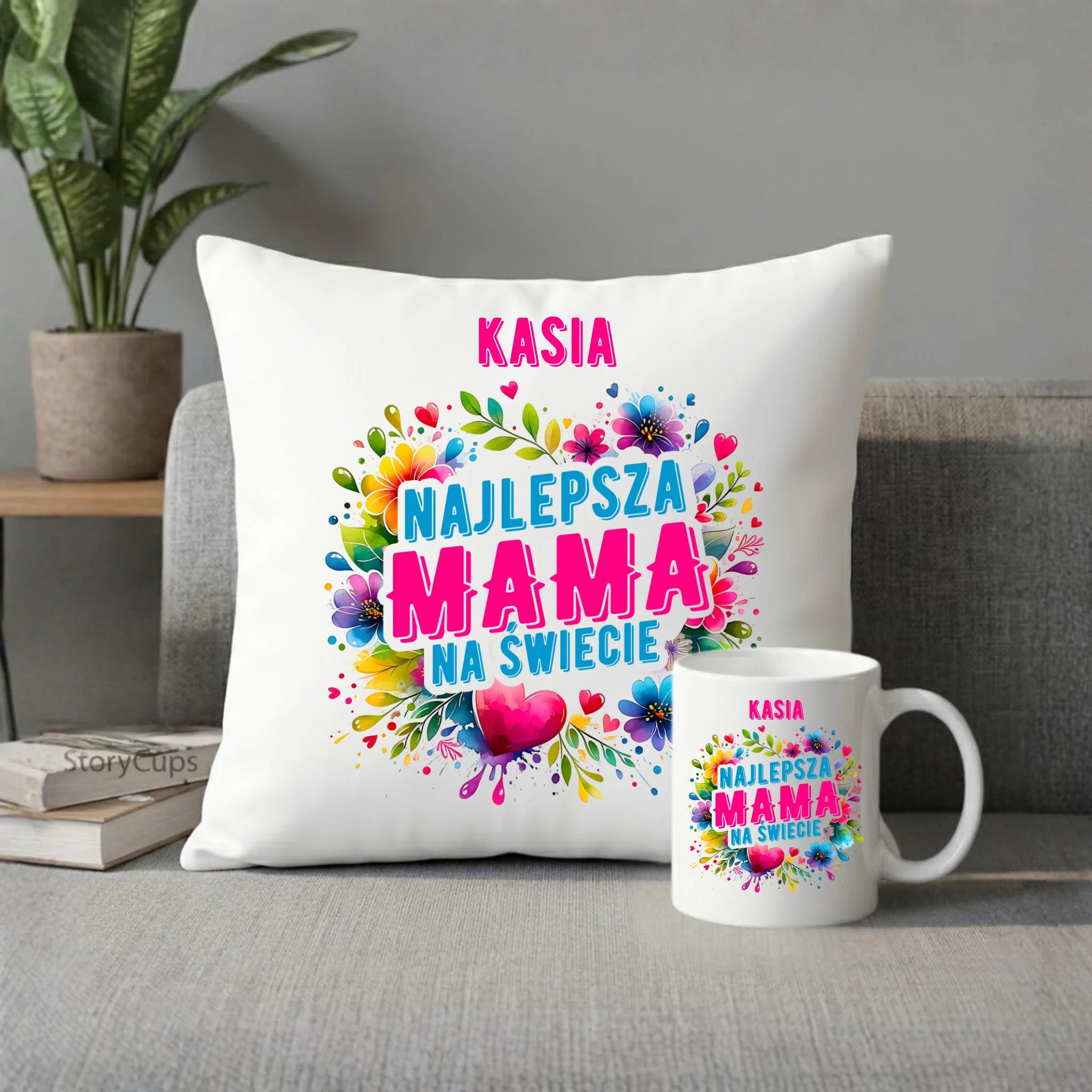 Zestaw poduszka i kubek dla mamy - Najlepsza Mama - personalizowany DM15 - StoryCups.pl