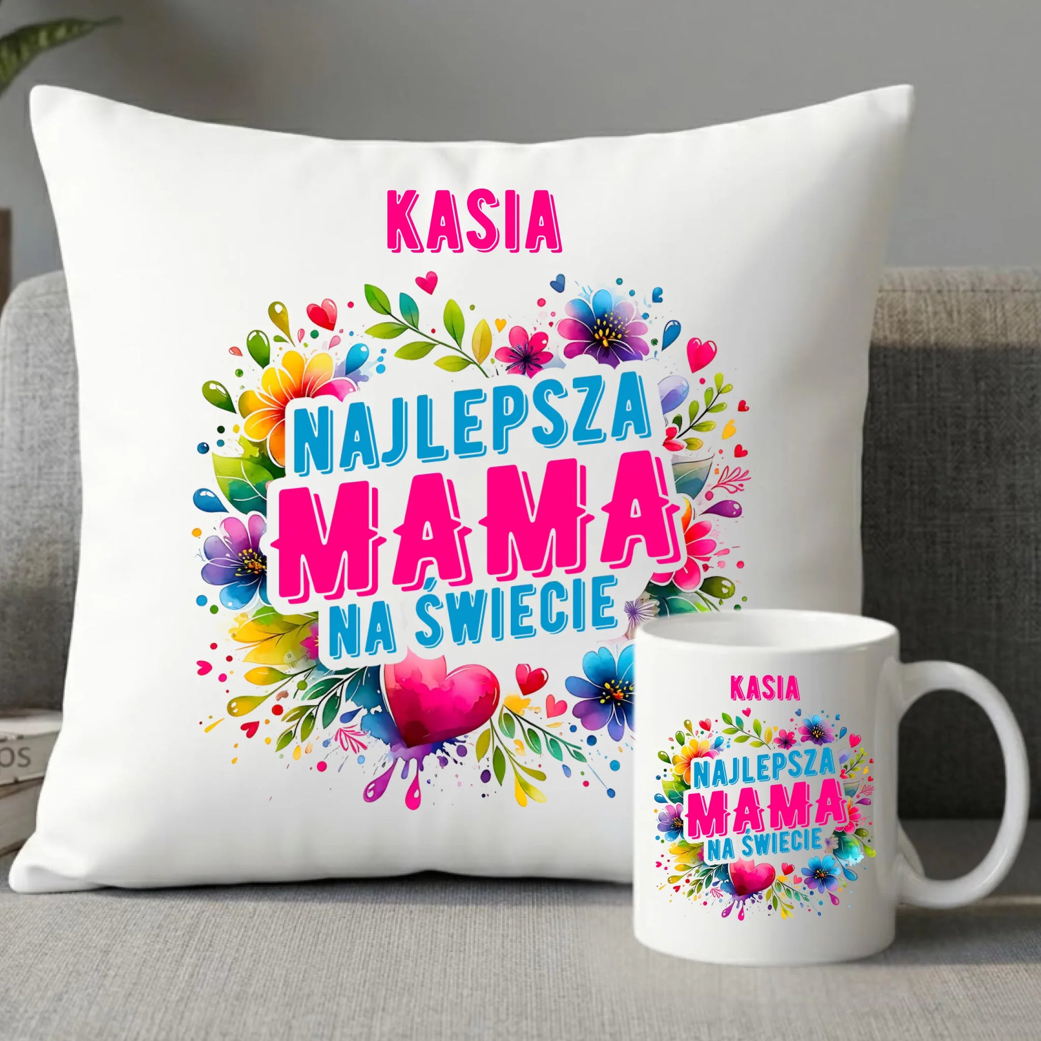 Zestaw poduszka i kubek dla mamy - Najlepsza Mama - personalizowany DM15 - StoryCups.pl