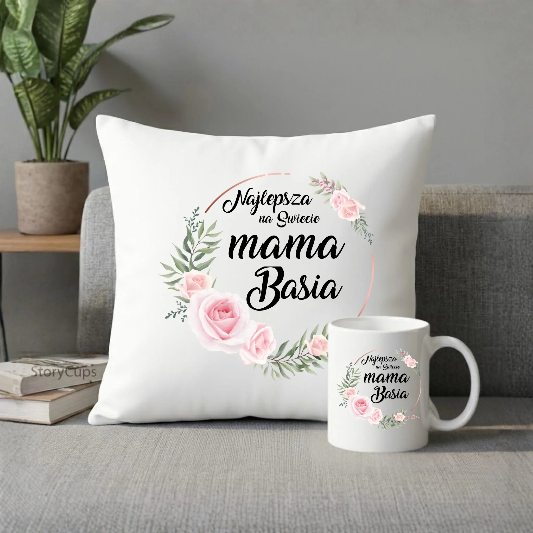 Zestaw poduszka i kubek dla mamy - Najlepsza na Świecie mama - personalizowany DM17 - StoryCups.pl