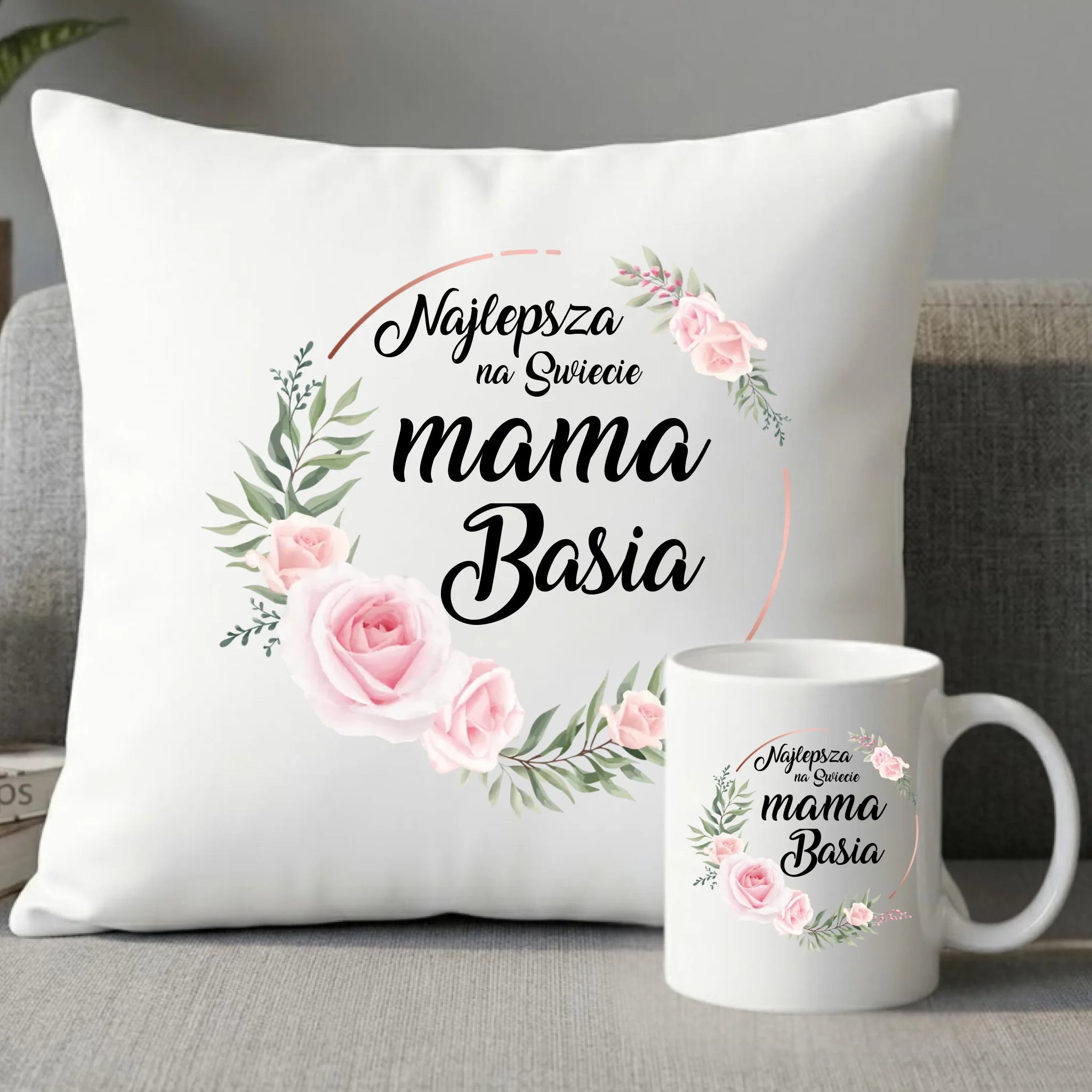 Zestaw poduszka i kubek dla mamy - Najlepsza na Świecie mama - personalizowany DM17 - StoryCups.pl