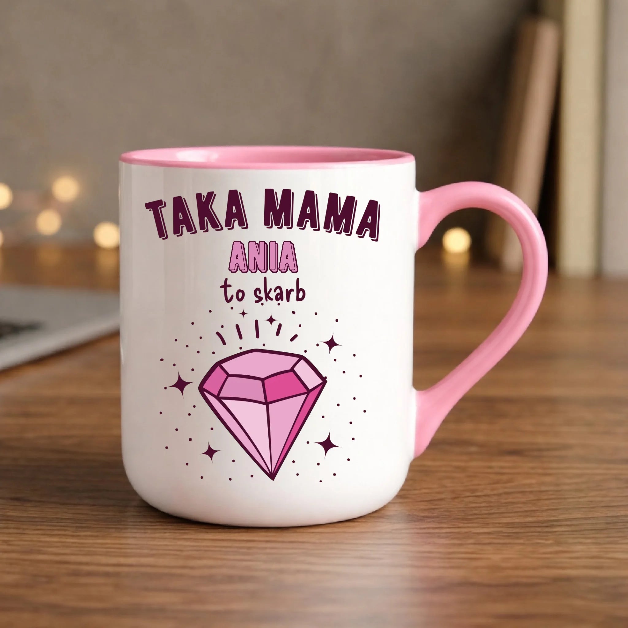 Kubek elegant z imieniem dla mamy - Taka mama to skarb - personalizowany DM18 - StoryCups.pl