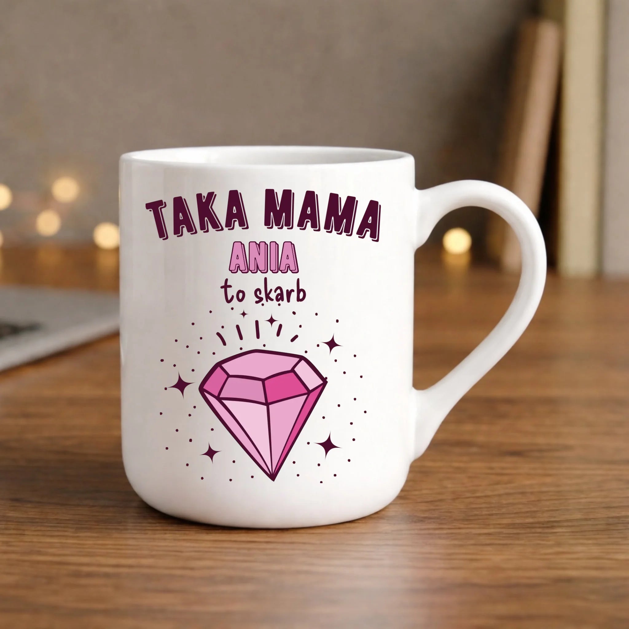 Kubek elegant z imieniem dla mamy - Taka mama to skarb - personalizowany DM18 - StoryCups.pl