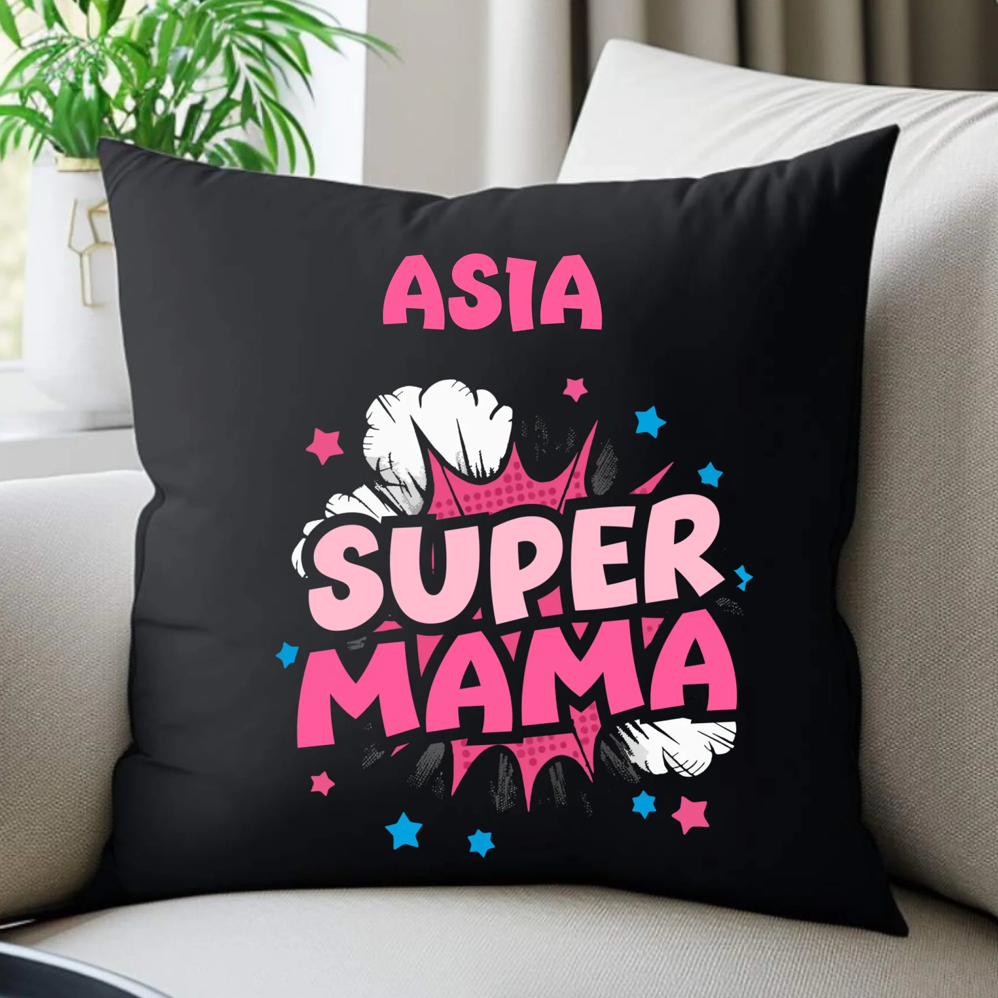 Poduszka dekoracyjna dla mamy z imieniem - Super Mama - personalizowana DM24 - StoryCups.pl