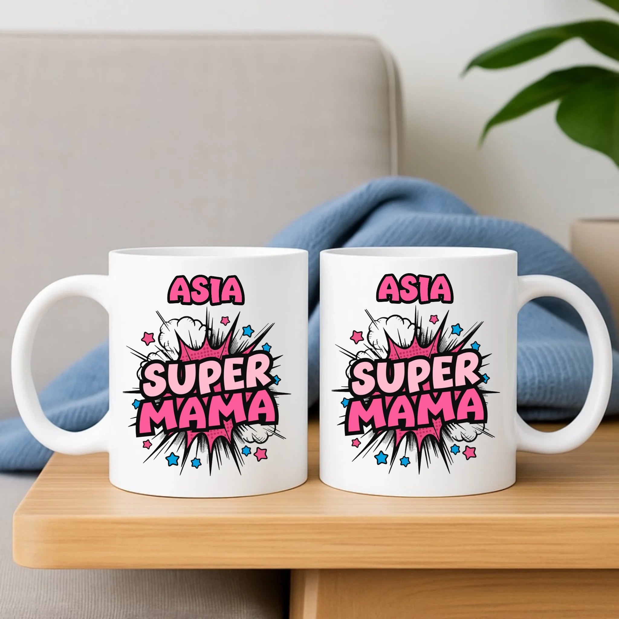 Zestaw poduszka i kubek dla mamy z imieniem - Super Mama - personalizowany DM24 - StoryCups.pl
