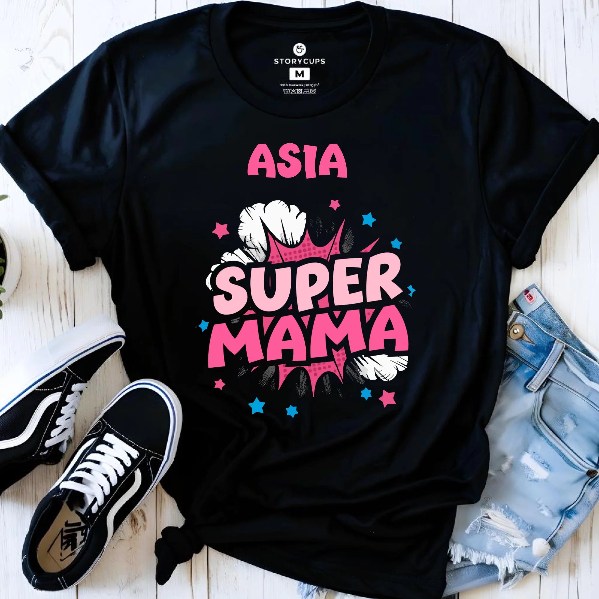 Koszulka dla mamy z imieniem - Super Mama - personalizowana DM24 - StoryCups.pl