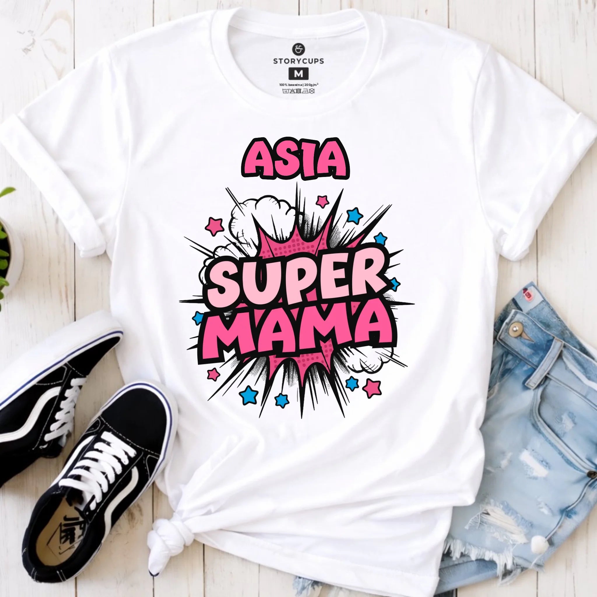 Koszulka dla mamy z imieniem - Super Mama - personalizowana DM24 - StoryCups.pl
