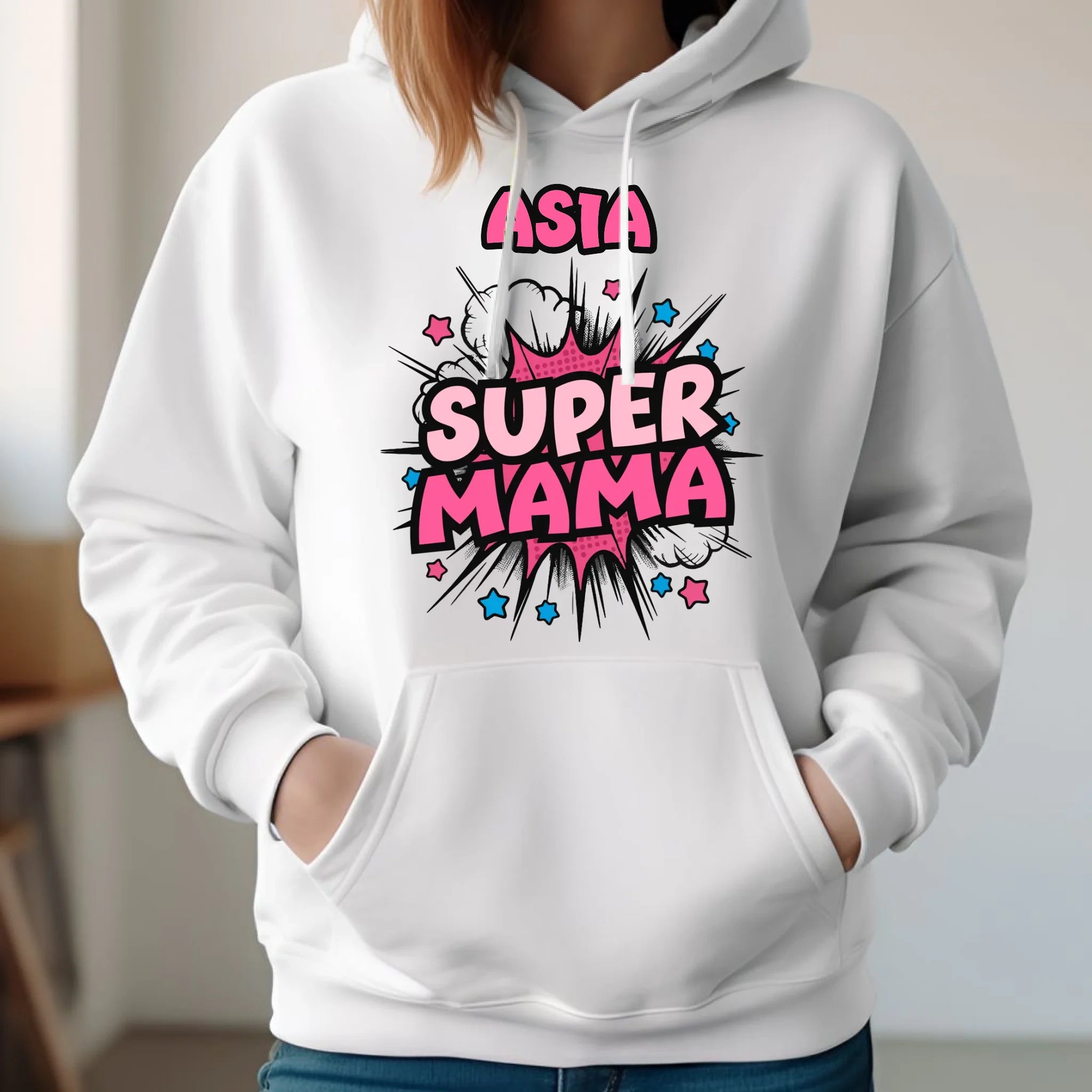 Bluza z kapturem dla mamy - Super Mama - personalizowana DM24 - StoryCups.pl