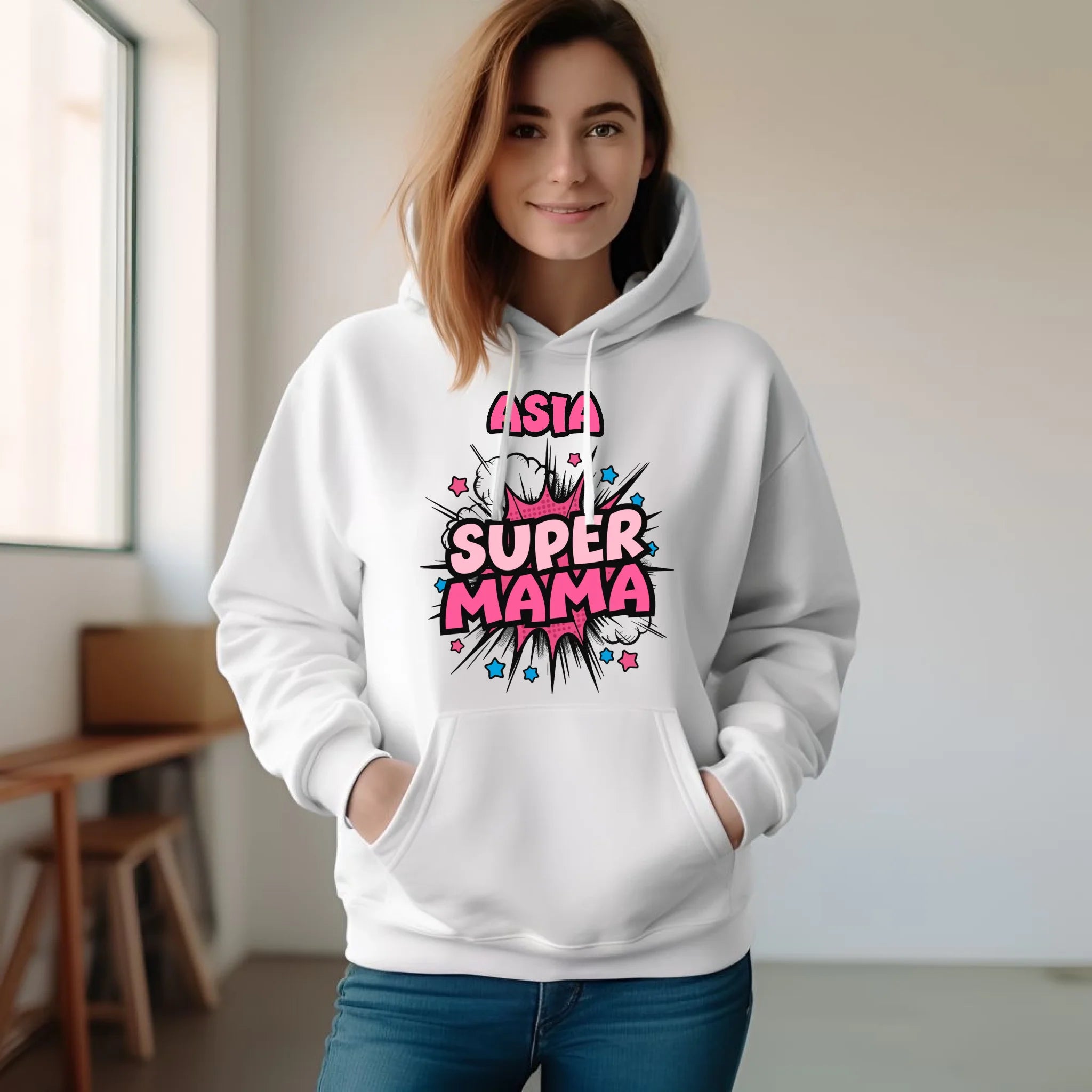 Bluza z kapturem dla mamy - Super Mama - personalizowana DM24 - StoryCups.pl