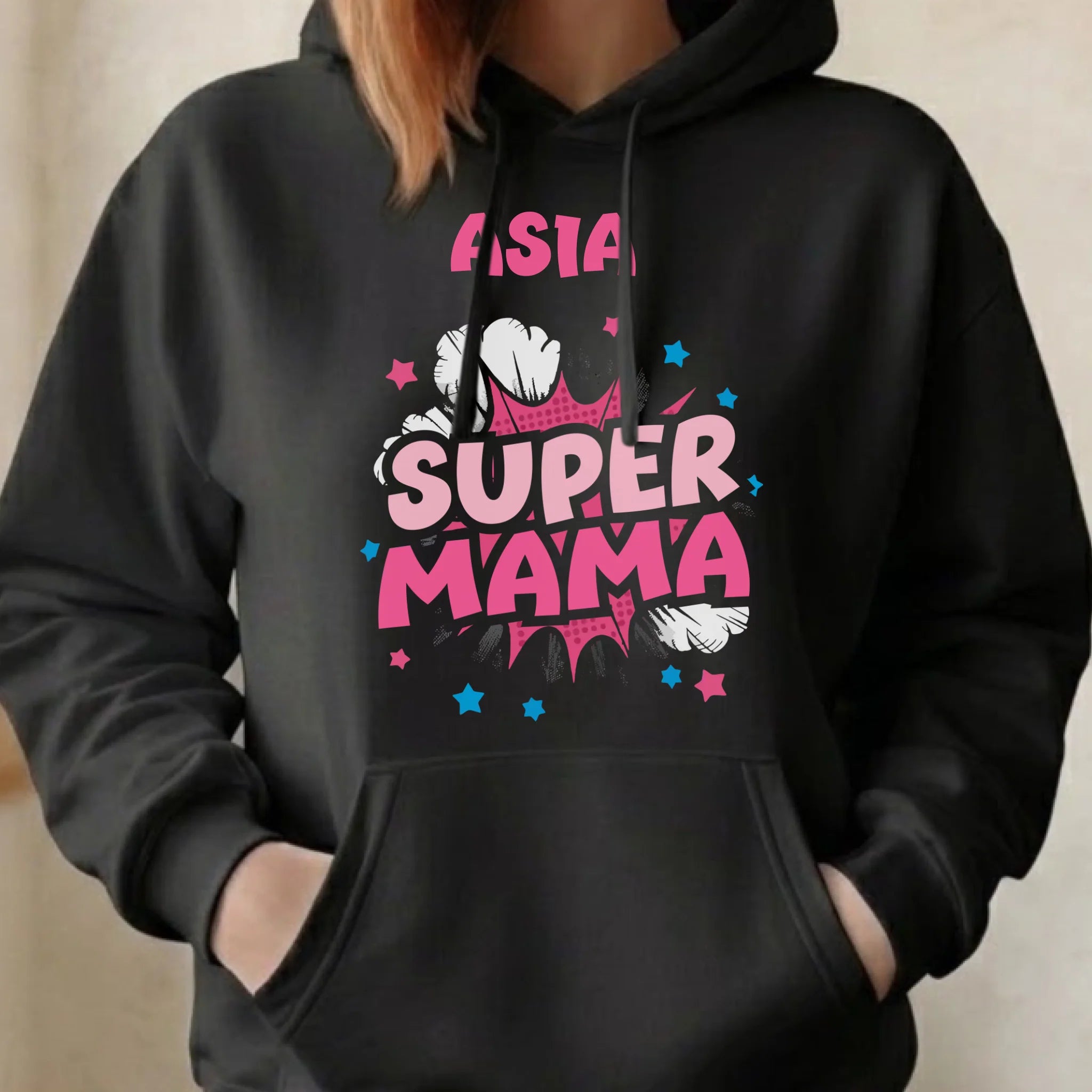 Bluza z kapturem dla mamy - Super Mama - personalizowana DM24 - StoryCups.pl