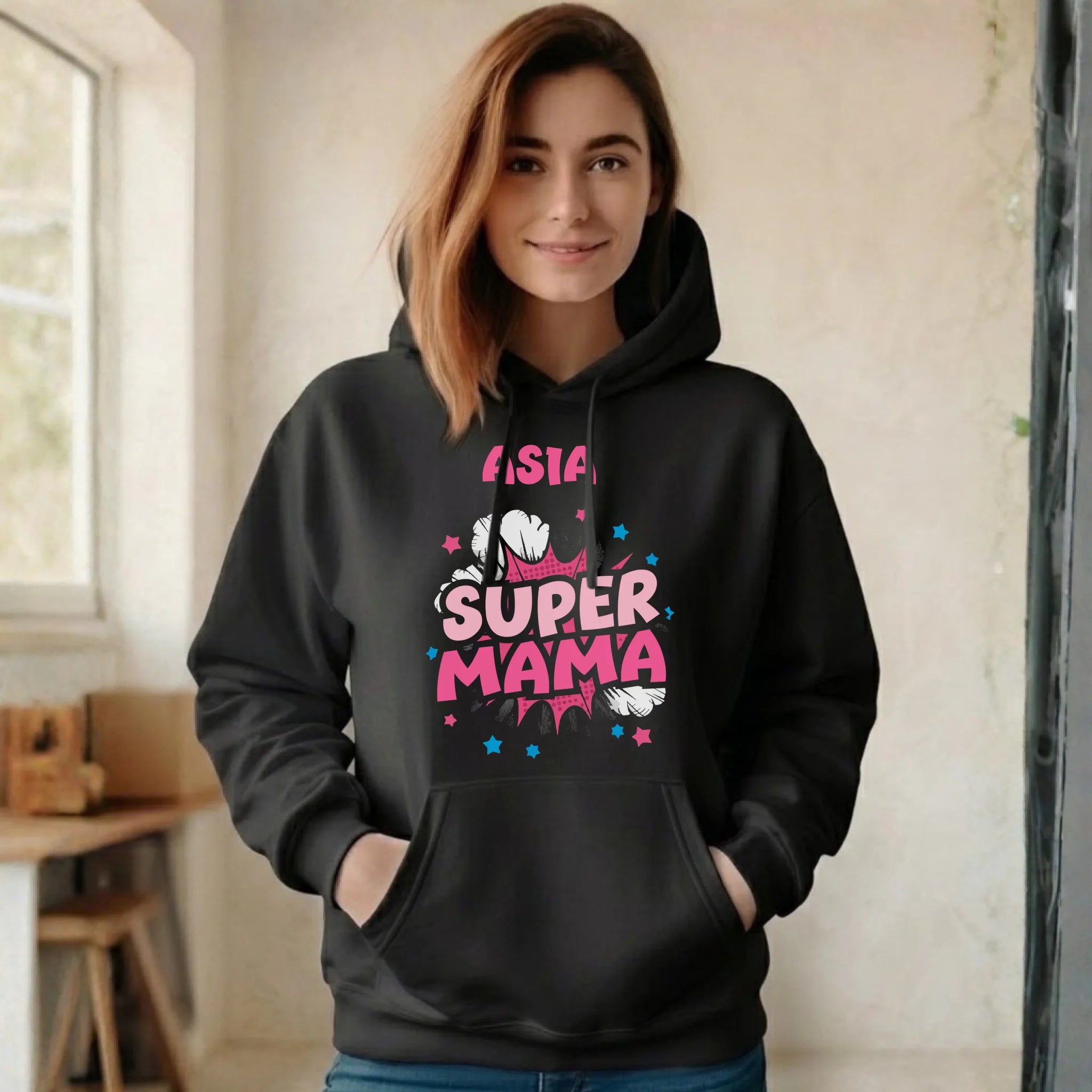Bluza z kapturem dla mamy - Super Mama - personalizowana DM24 - StoryCups.pl