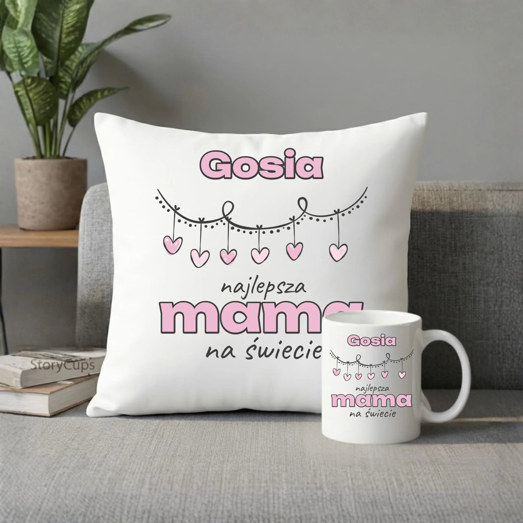 Zestaw poduszka i kubek dla mamy - Najlepsza Mama - personalizowany DM27 - StoryCups.pl