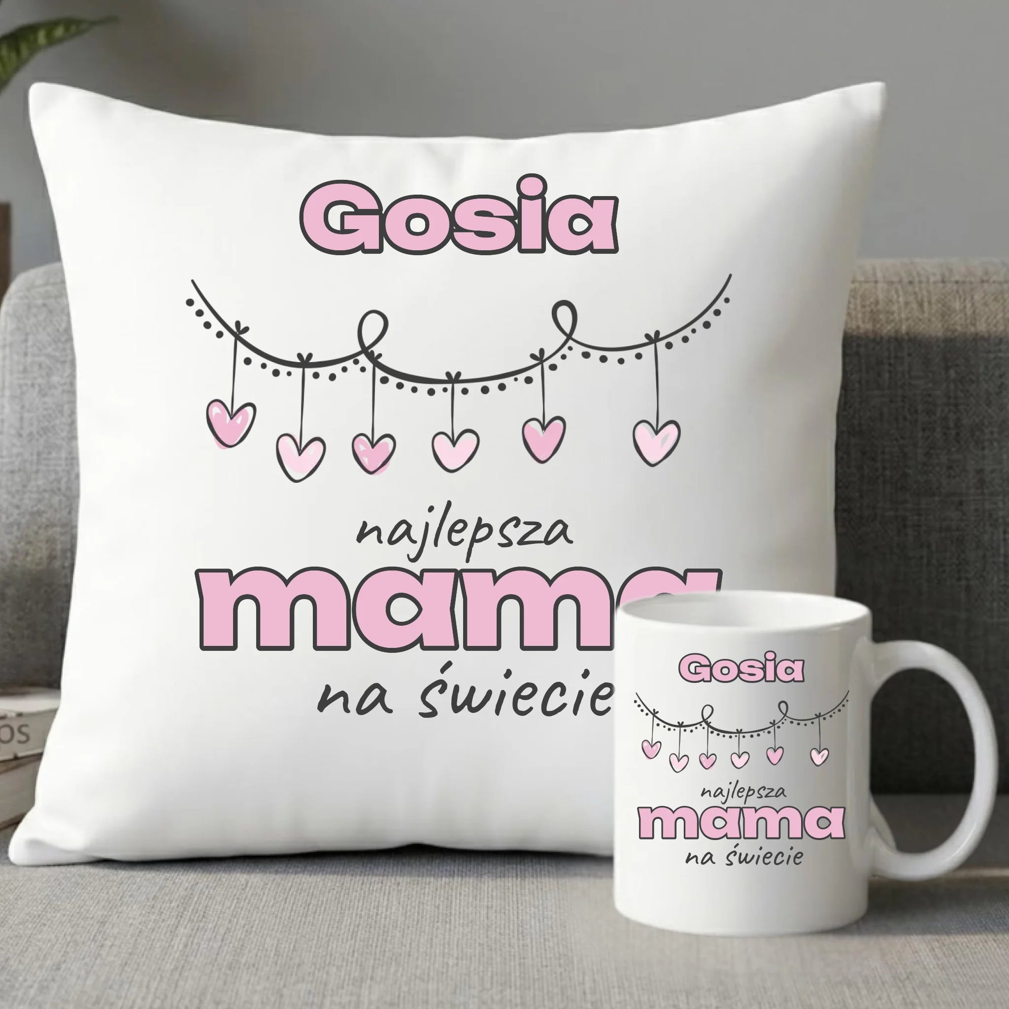 Zestaw poduszka i kubek dla mamy - Najlepsza Mama - personalizowany DM27 - StoryCups.pl