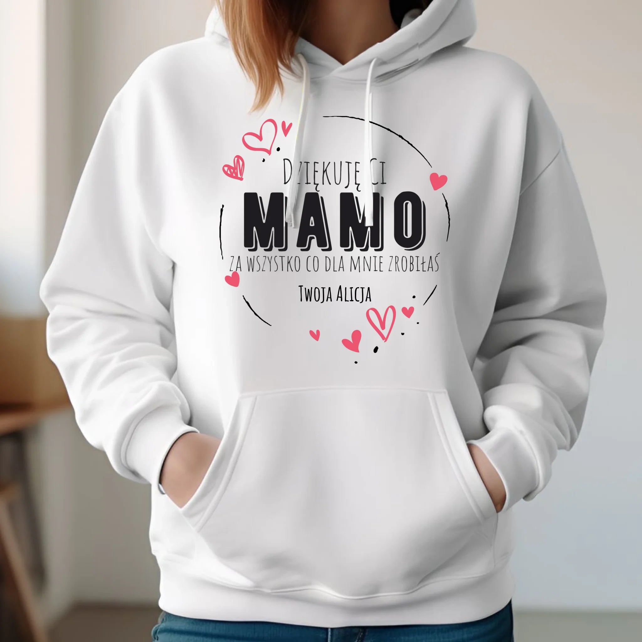 Bluza z kapturem dla mamy - Dziękuję Ci Mamo - personalizowana DM32 - StoryCups.pl