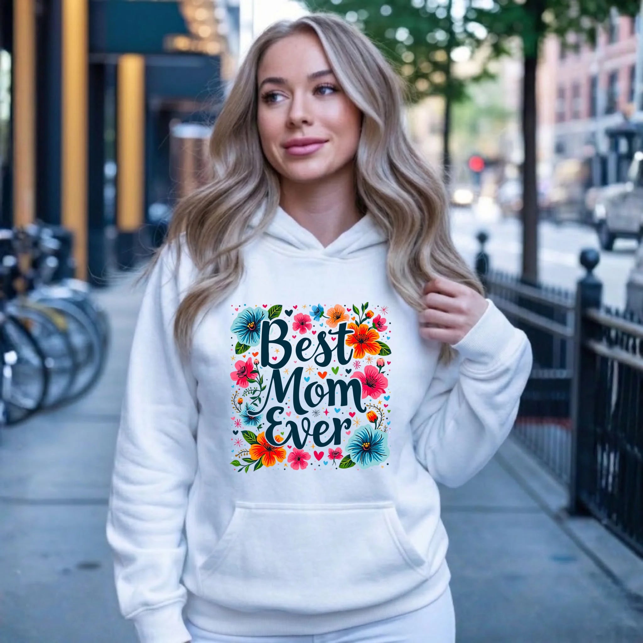 Bluza z kapturem dla mamy - Kwiaty - Best mom ever DM34 - StoryCups.pl