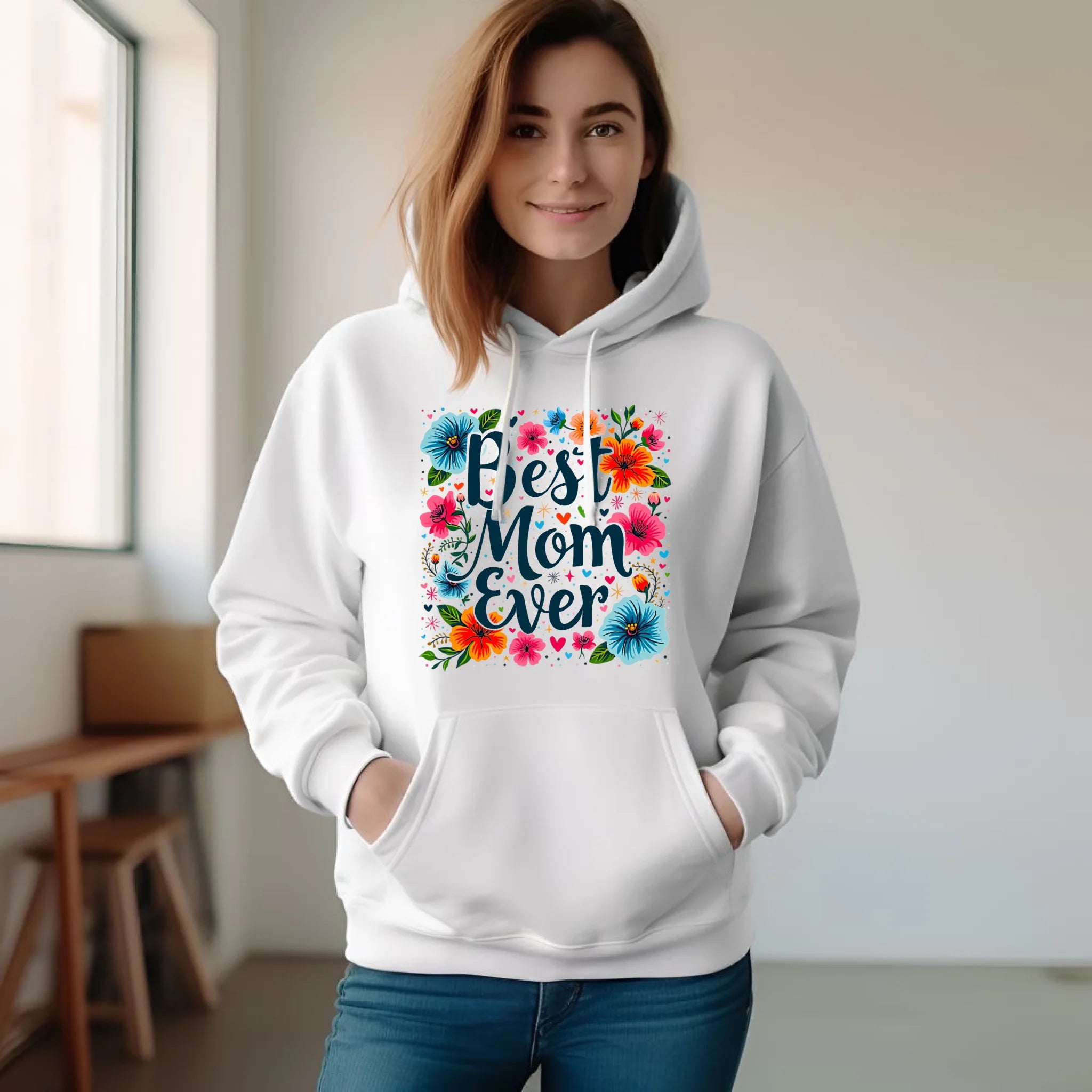 Bluza z kapturem dla mamy - Kwiaty - Best mom ever DM34 - StoryCups.pl