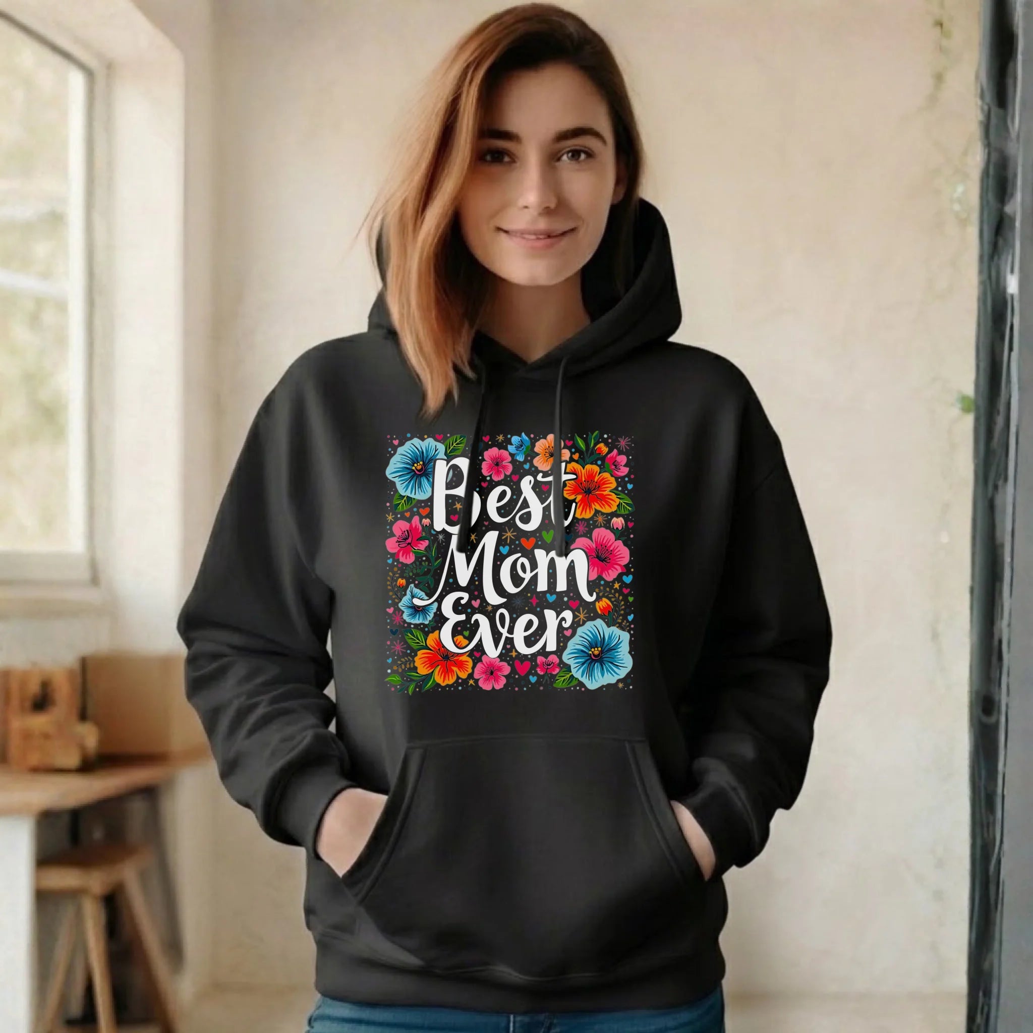 Bluza z kapturem dla mamy - Kwiaty - Best mom ever DM34 - StoryCups.pl
