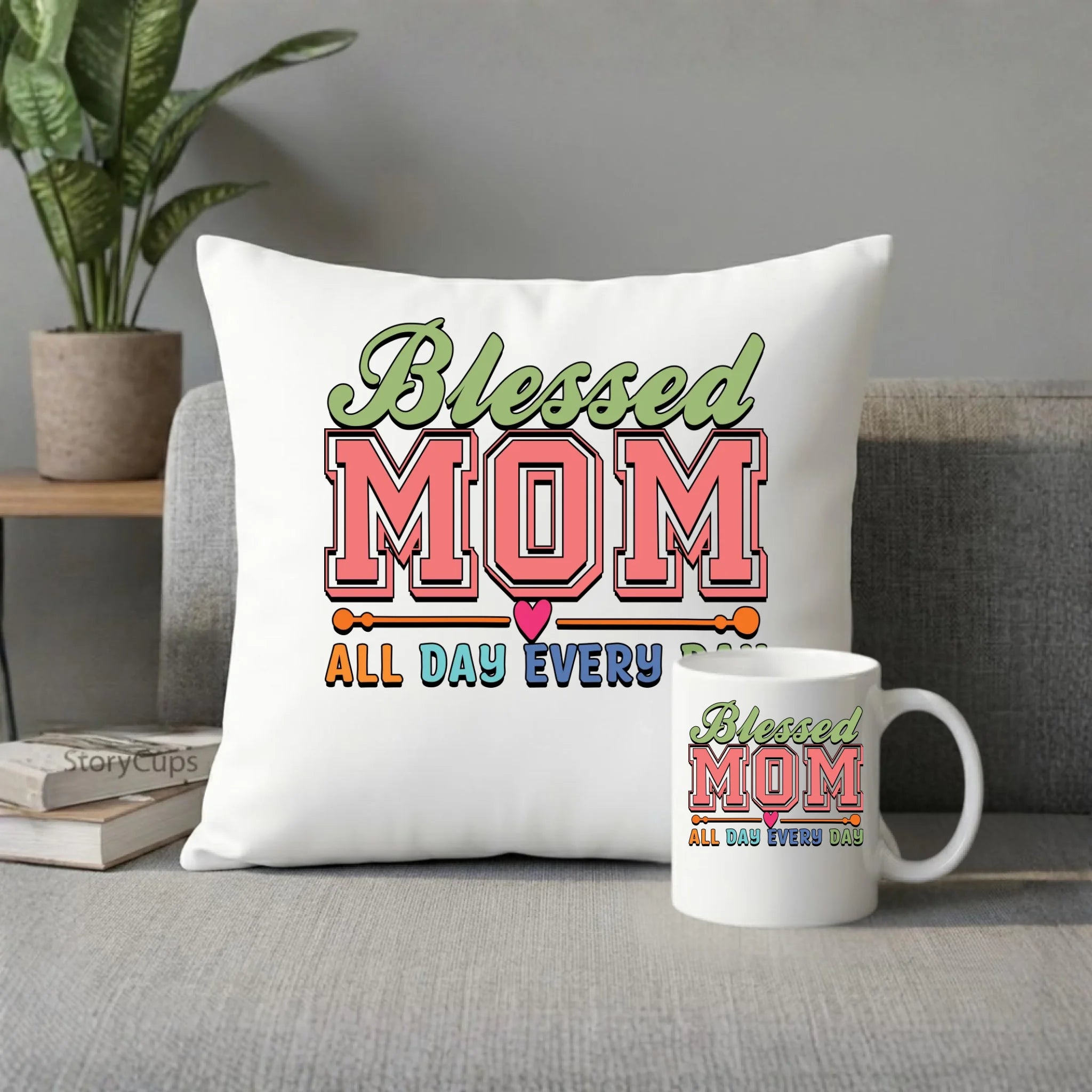 Zestaw poduszka i kubek dla mamy - Blessed mom all day every day DM36 - StoryCups.pl