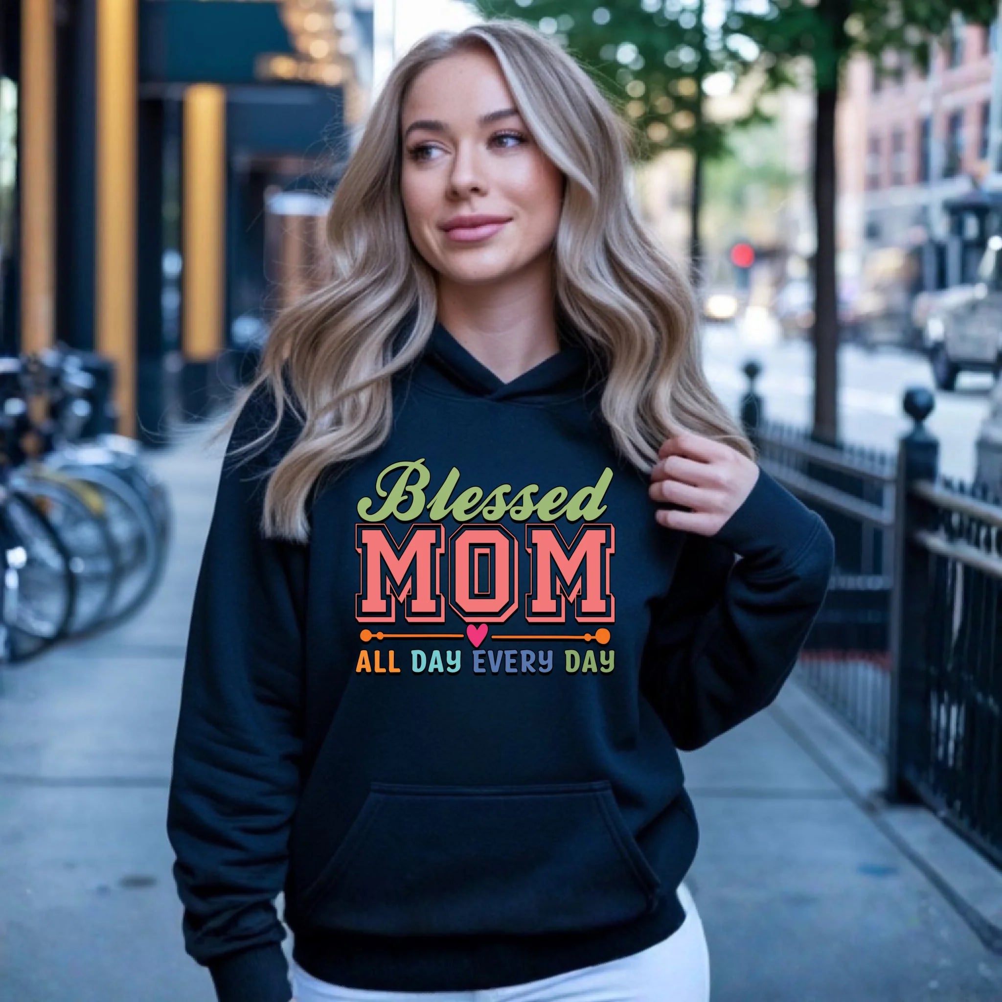 Bluza z kapturem dla mamy dla mamy - Blessed mom all day every day DM36 - StoryCups.pl