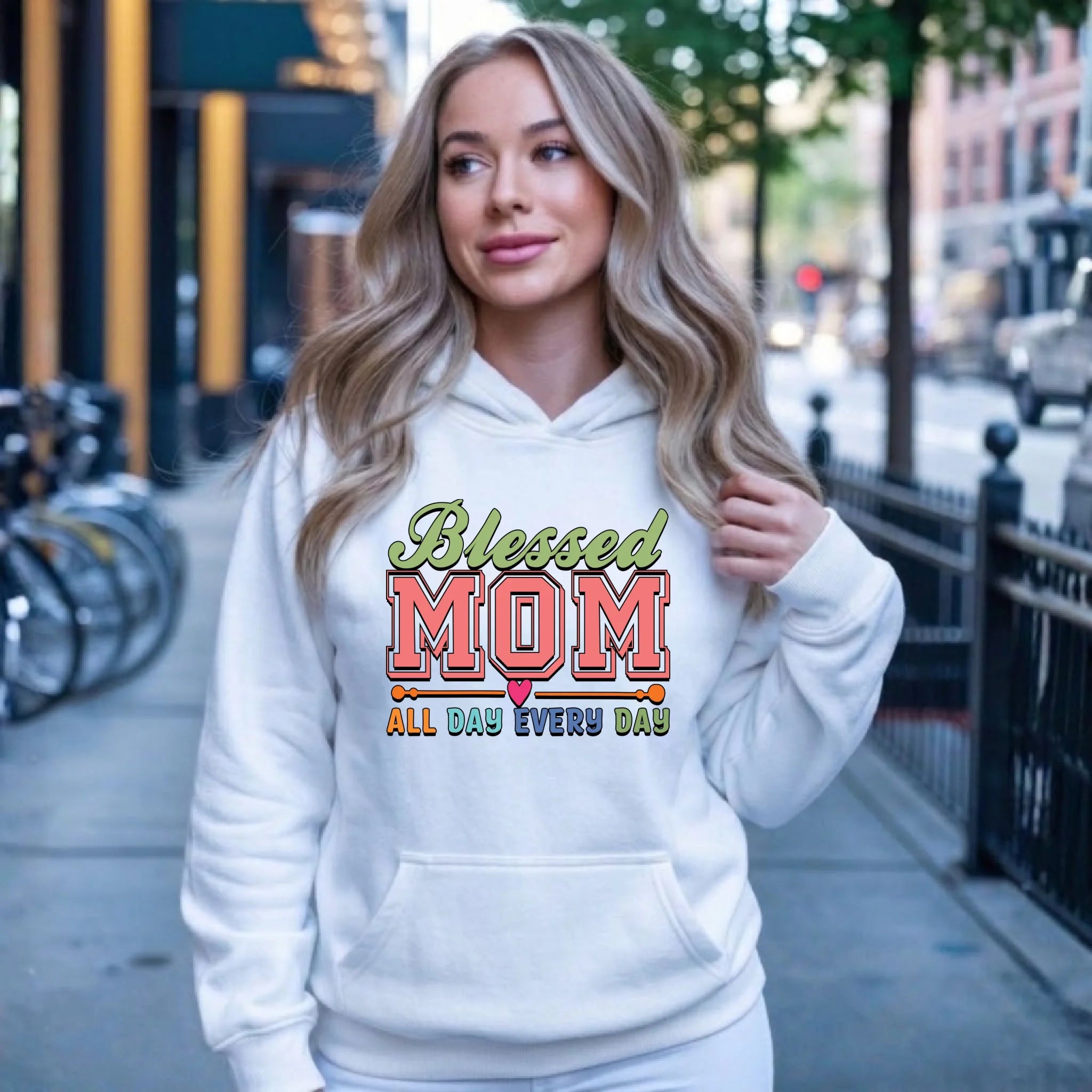 Bluza z kapturem dla mamy dla mamy - Blessed mom all day every day DM36 - StoryCups.pl