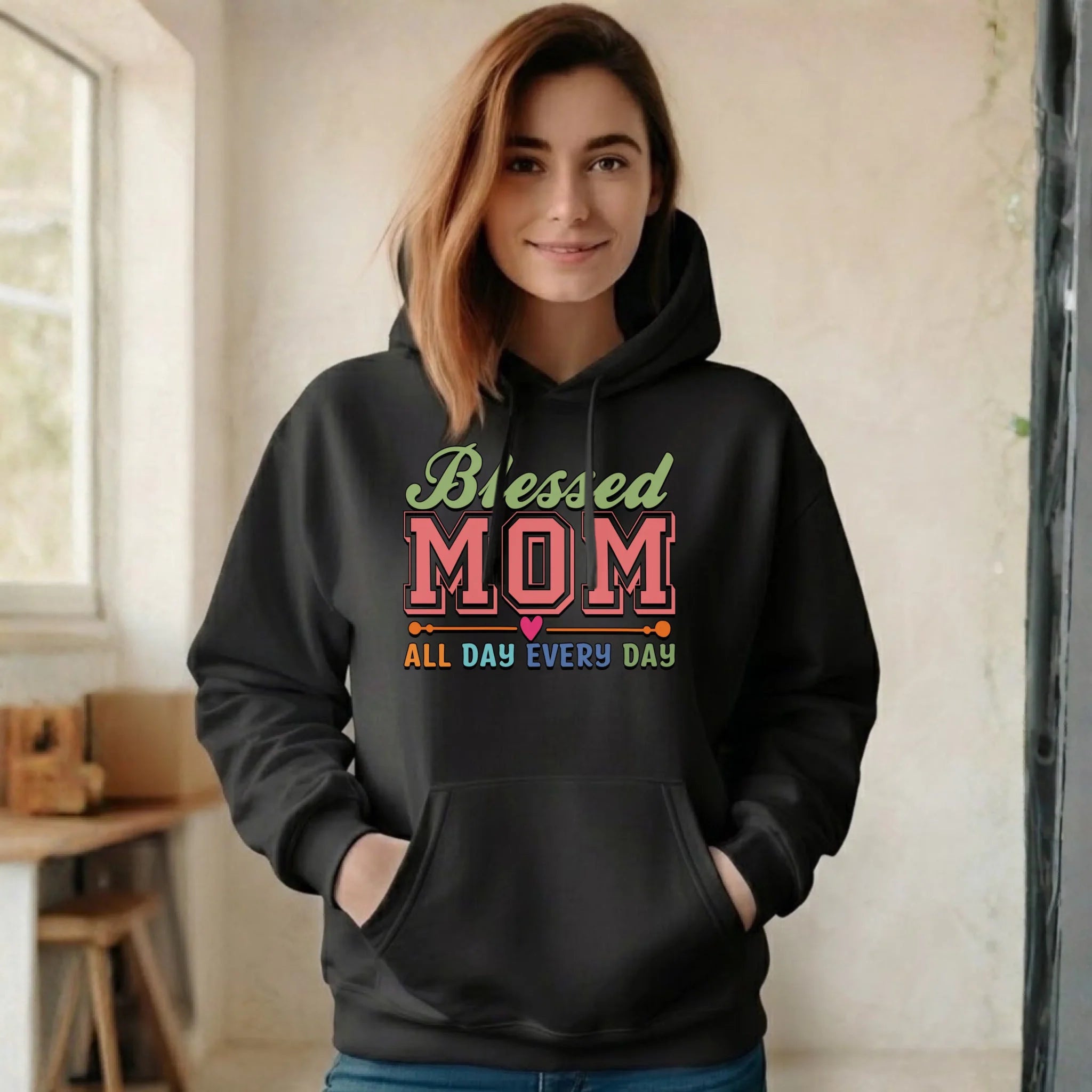 Bluza z kapturem dla mamy dla mamy - Blessed mom all day every day DM36 - StoryCups.pl