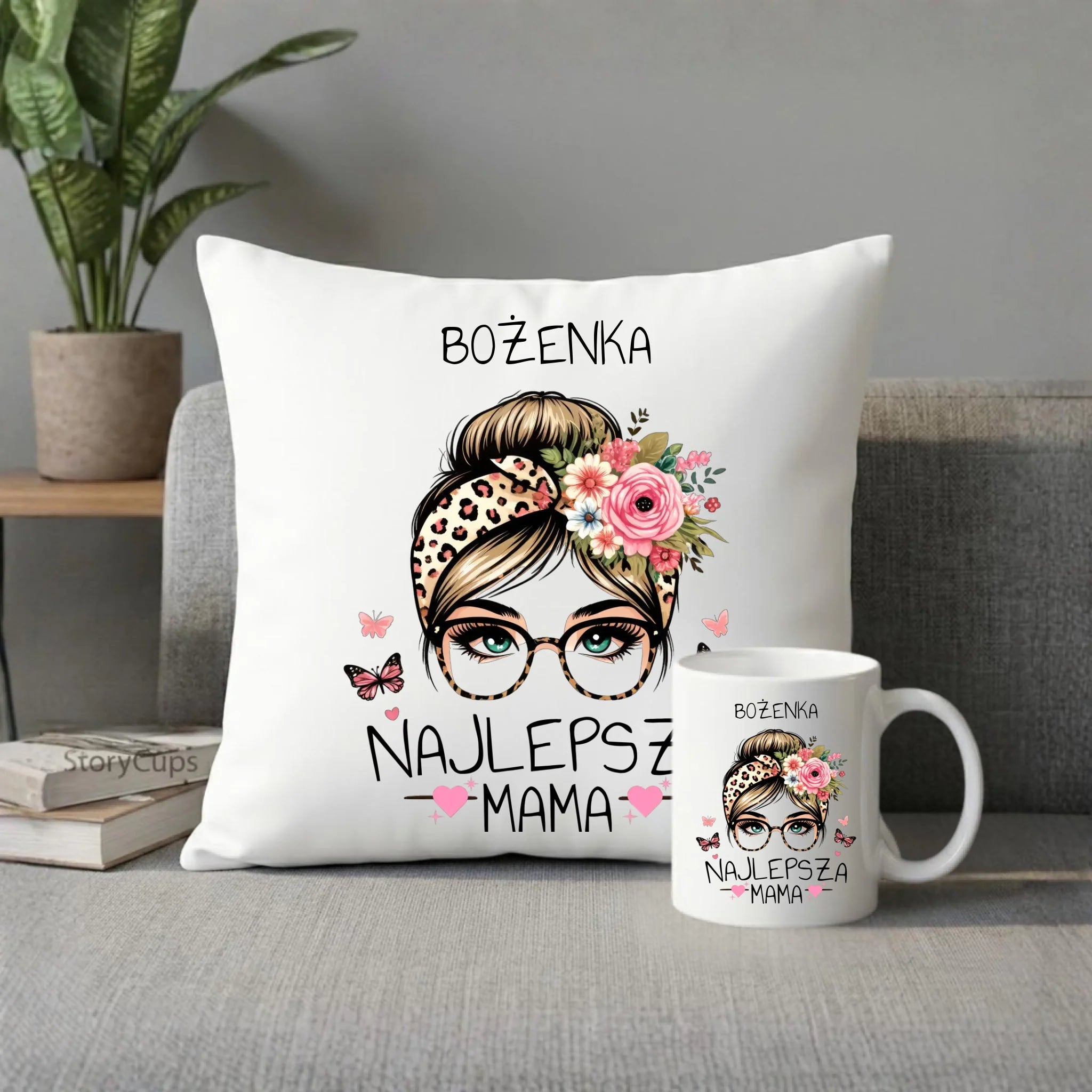Zestaw poduszka i kubek dla mamy - Najlepsza mama - personalizowany DM37 - StoryCups.pl