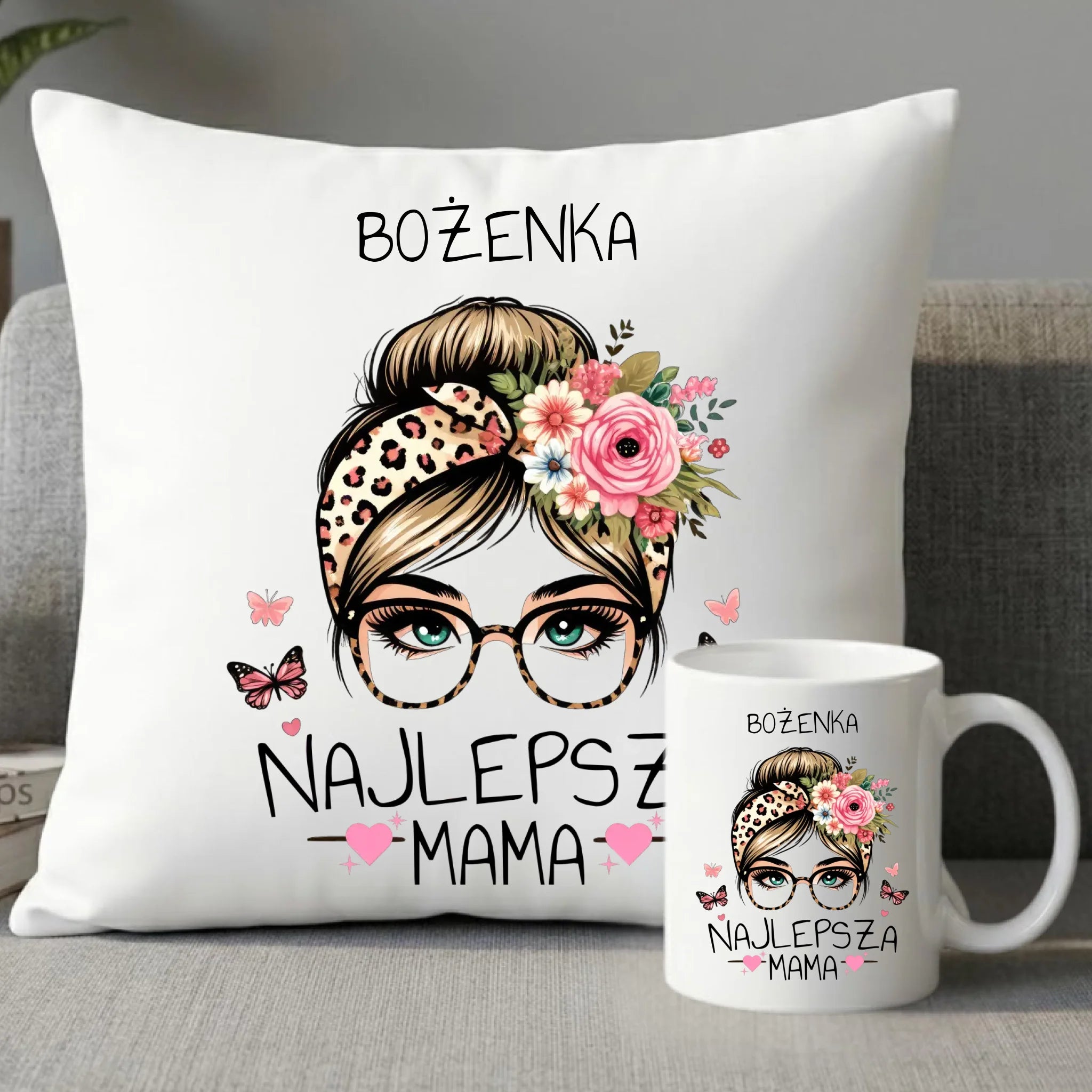 Zestaw poduszka i kubek dla mamy - Najlepsza mama - personalizowany DM37 - StoryCups.pl