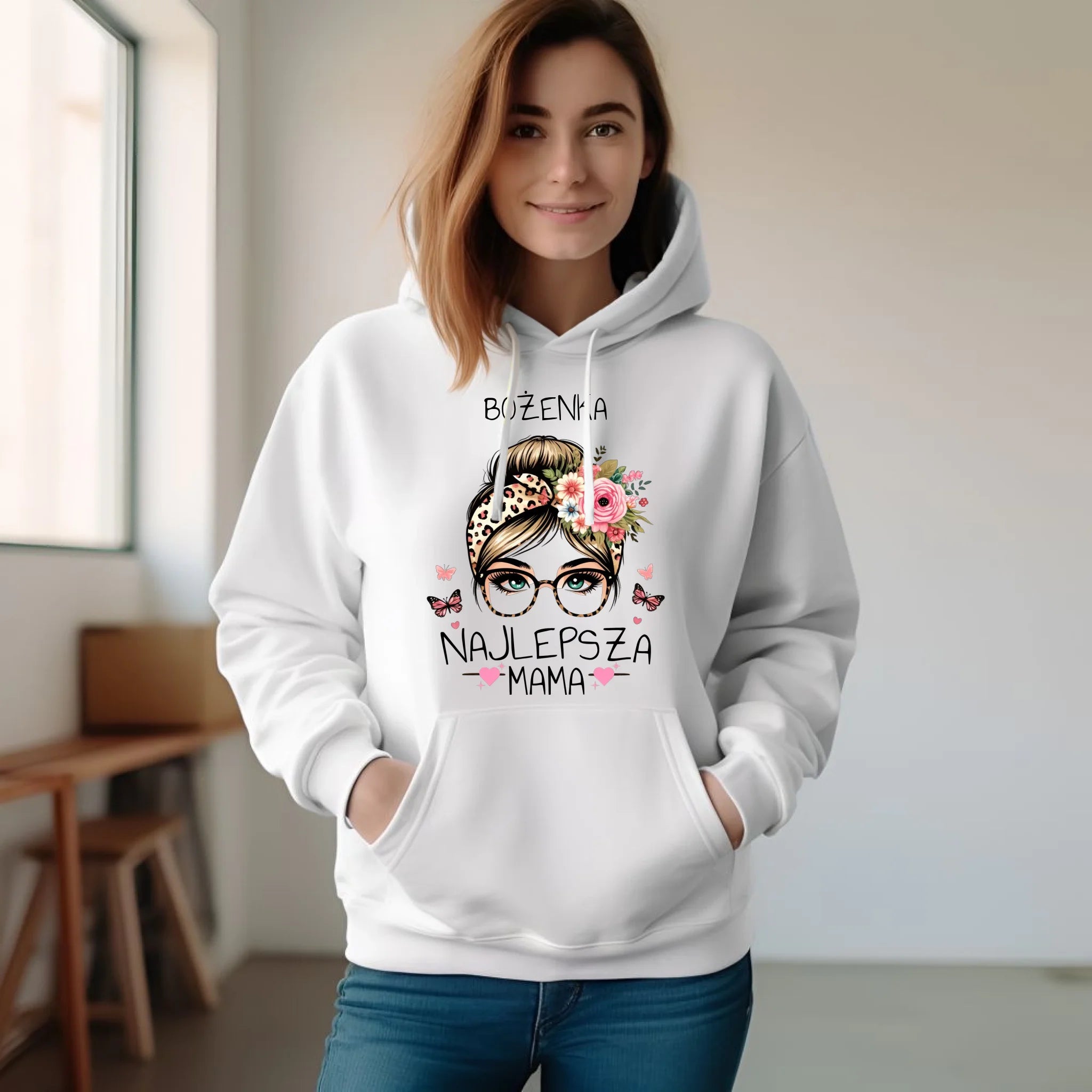 Bluza z kapturem dla mamy - Najlepsza mama - personalizowana DM37 - StoryCups.pl