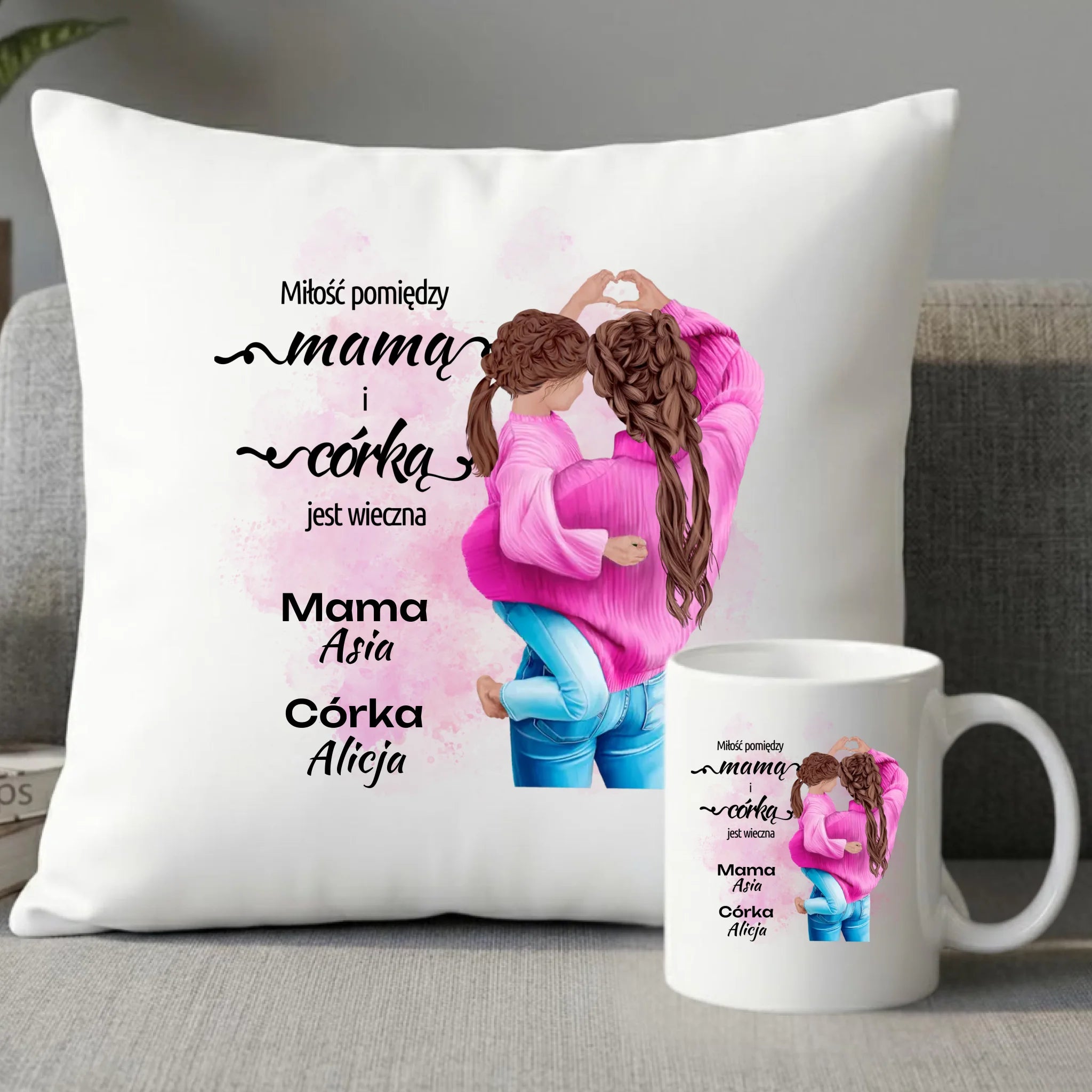 Zestaw poduszka i kubek dla mamy od córki - Miłość jest wieczna - personalizowany DM38 - StoryCups.pl