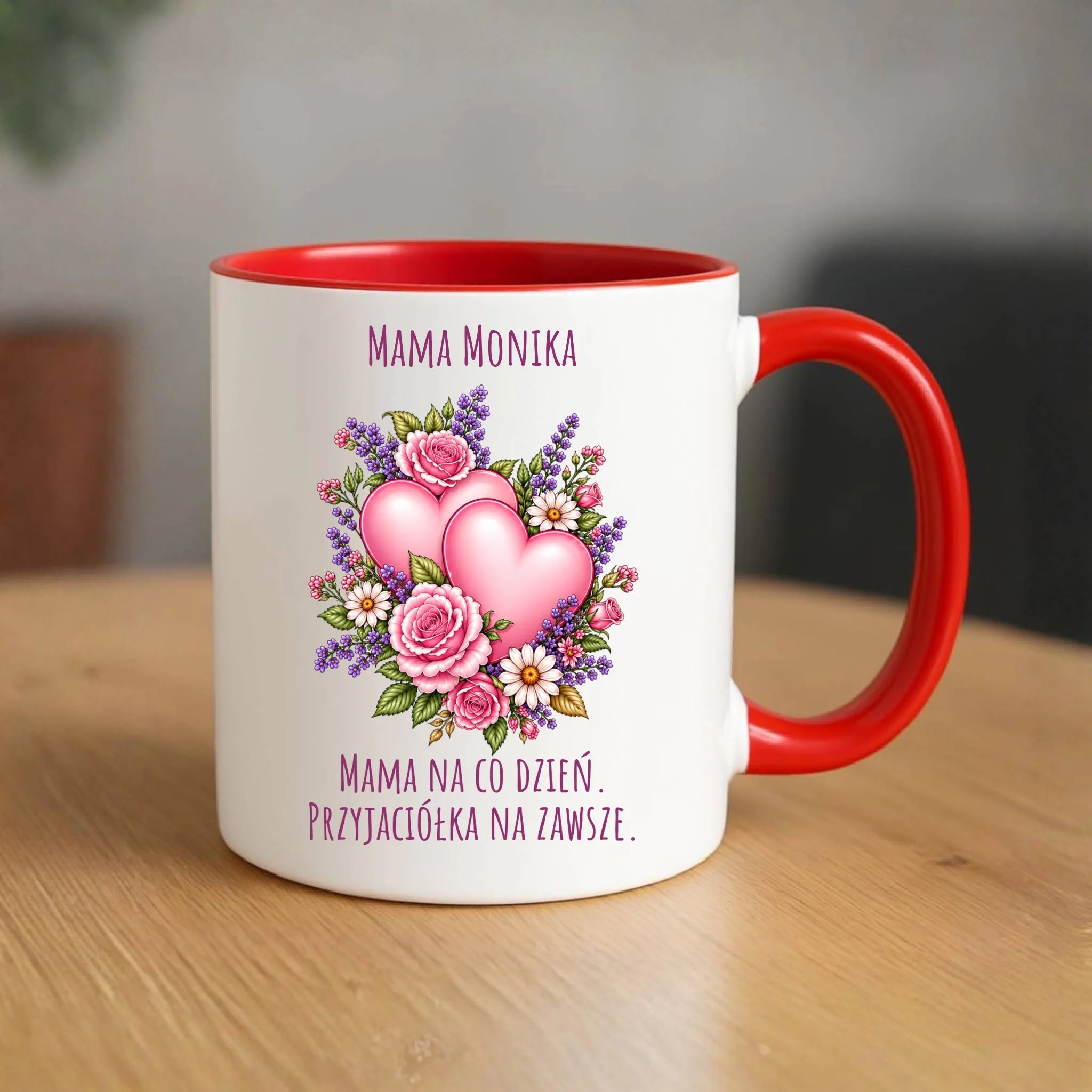 Kubek dla mamy - Bukiet z sercami przyjaciółka - personalizowany DM39 - StoryCups.pl