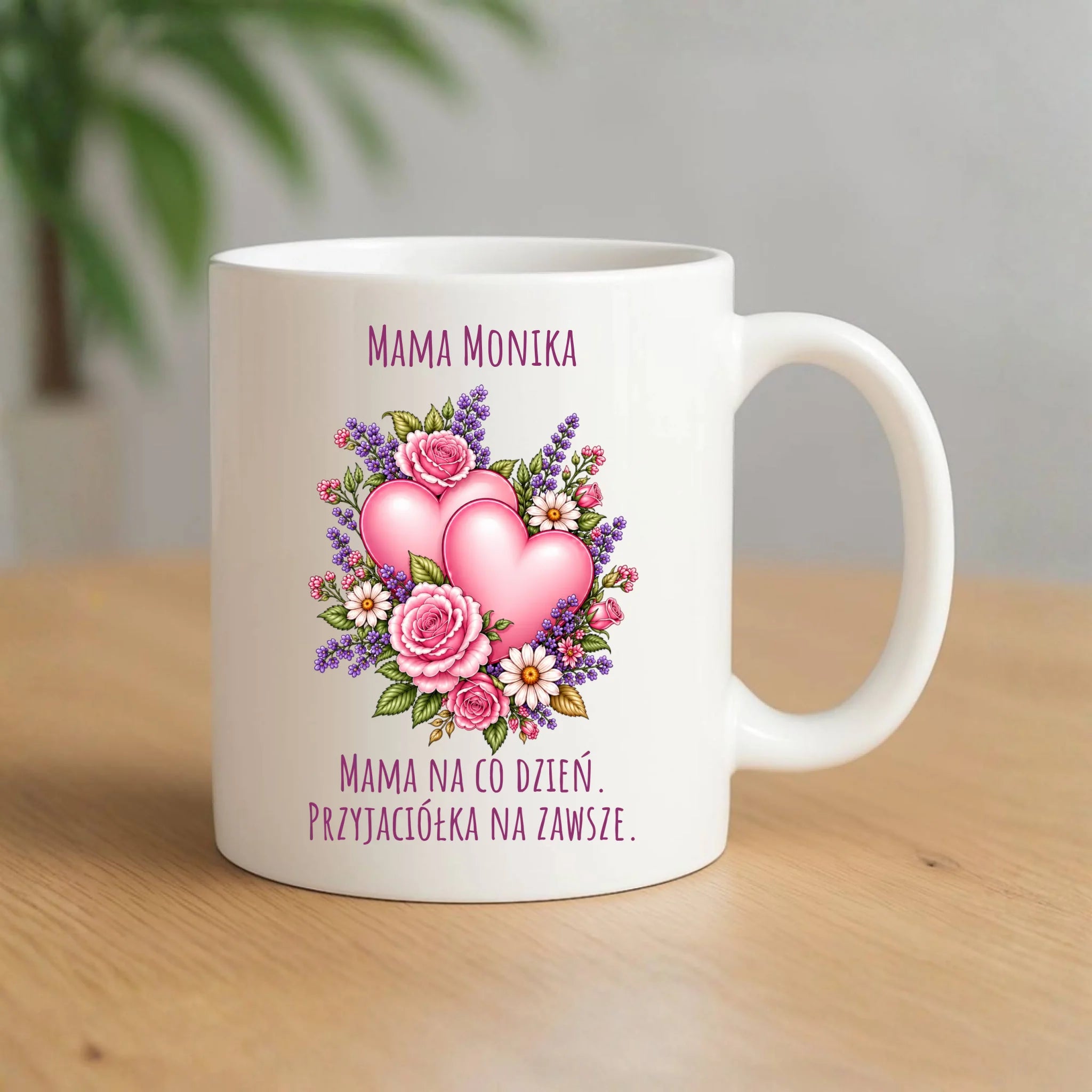 Kubek dla mamy - Bukiet z sercami przyjaciółka - personalizowany DM39 - StoryCups.pl