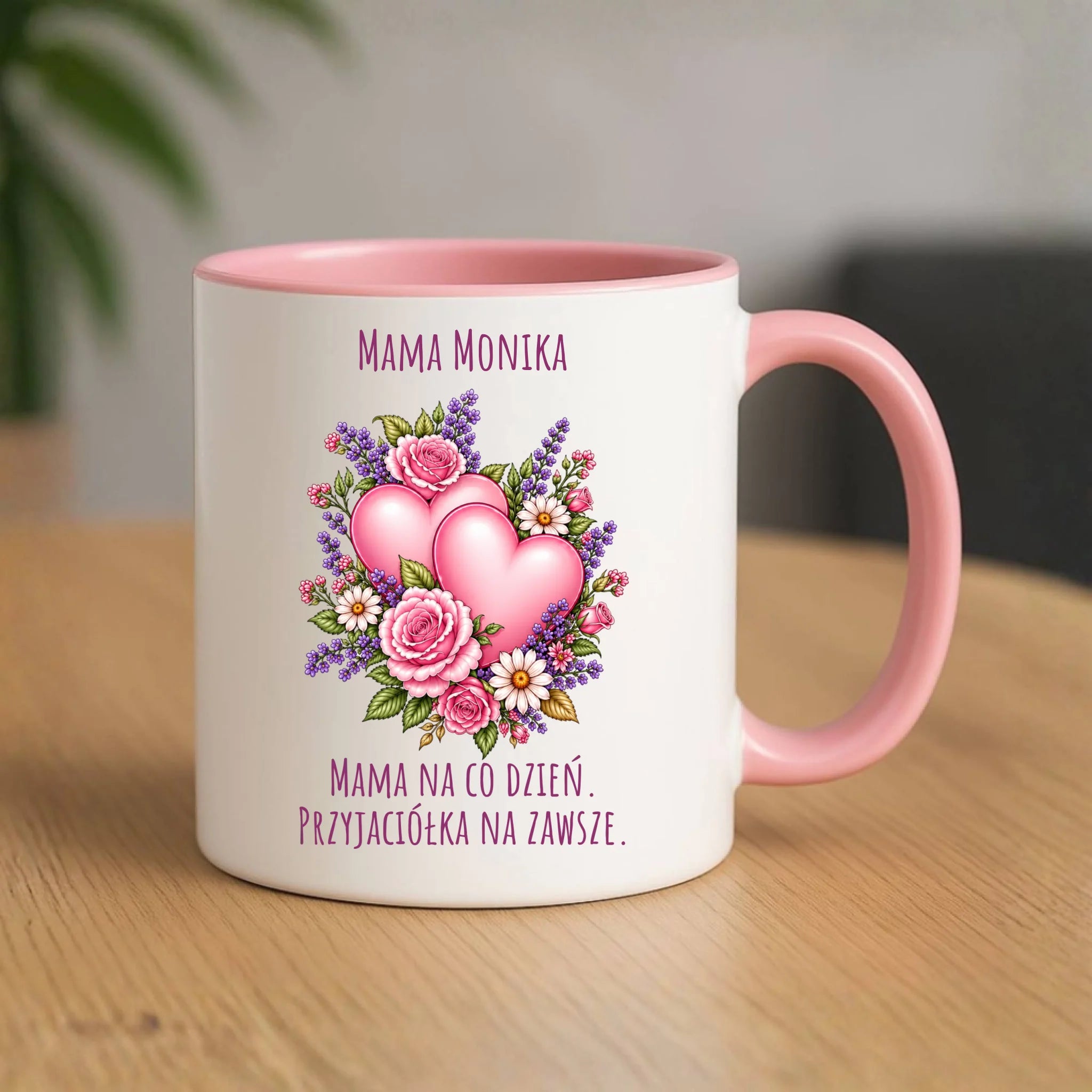 Kubek dla mamy - Bukiet z sercami przyjaciółka - personalizowany DM39 - StoryCups.pl