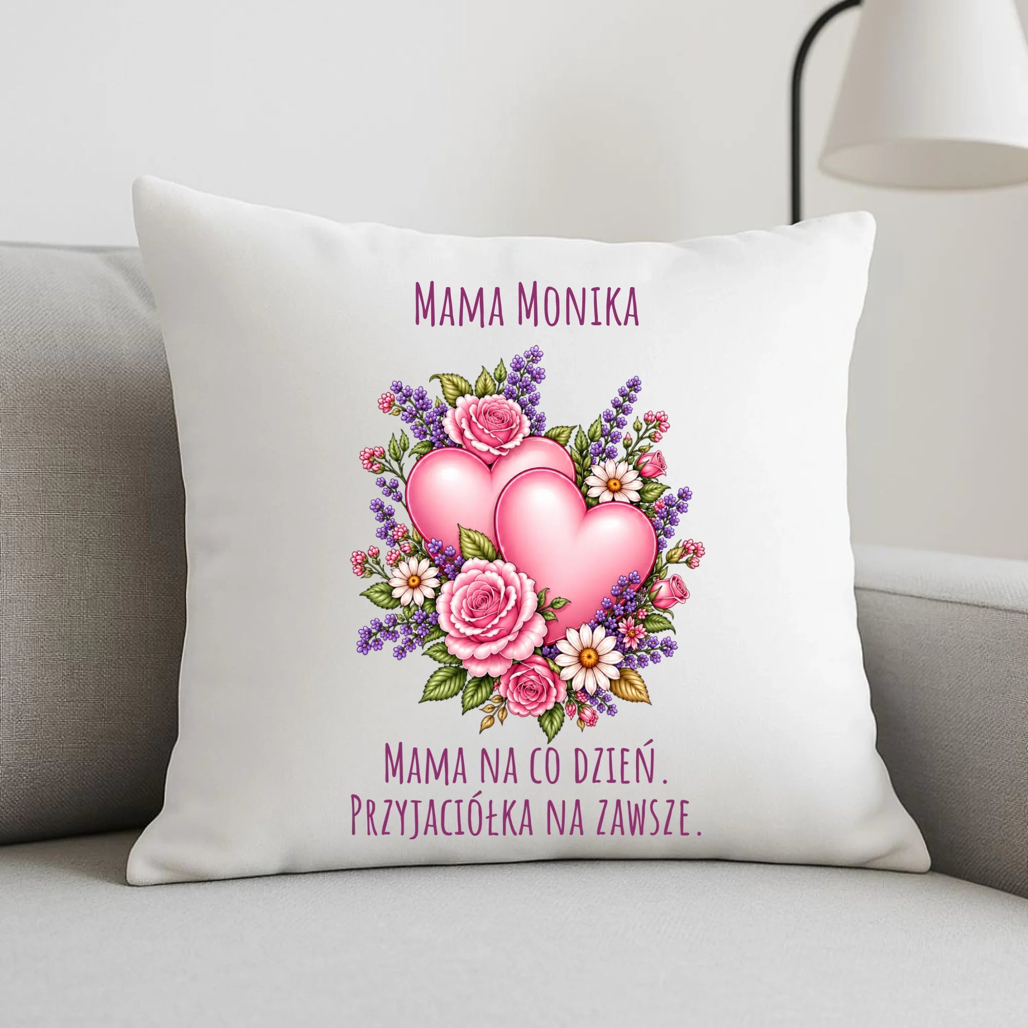 Poduszka dla mamy - Bukiet z sercami przyjaciółka - personalizowana DM39 - StoryCups.pl