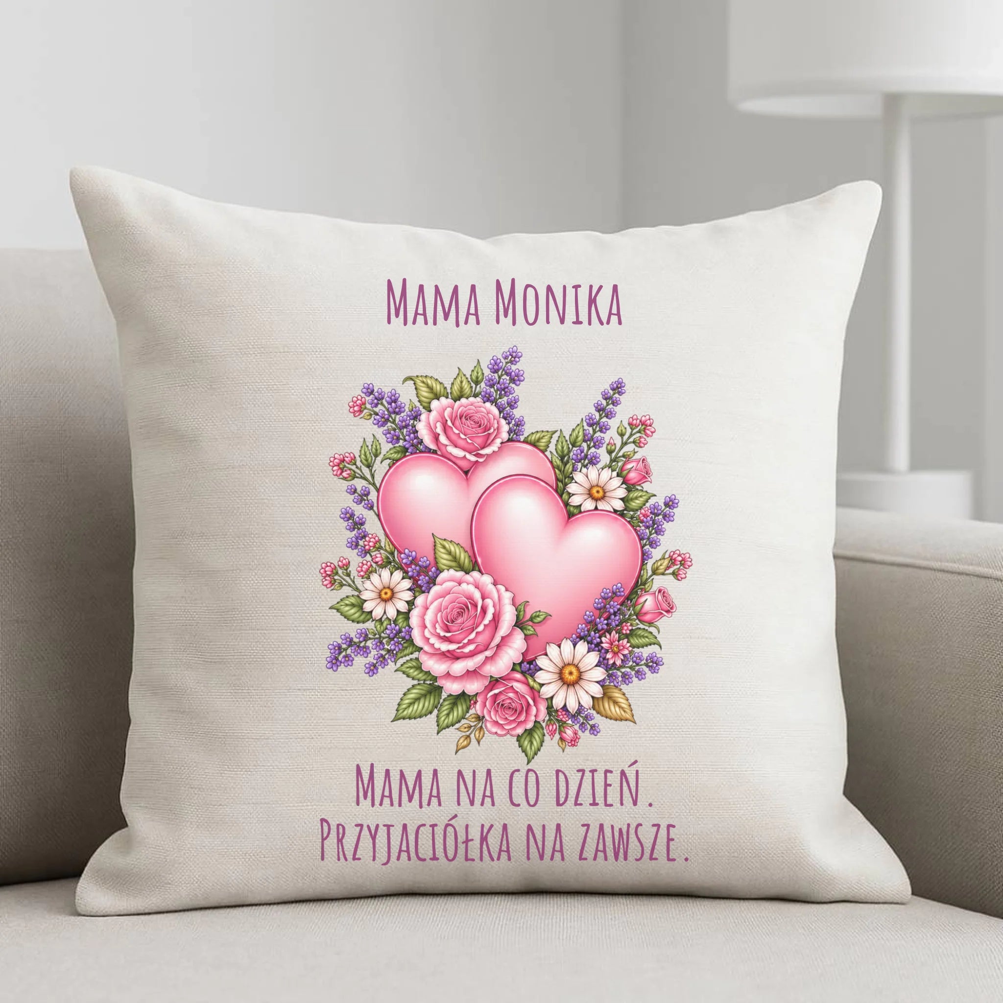 Poduszka dla mamy - Bukiet z sercami przyjaciółka - personalizowana DM39 - StoryCups.pl
