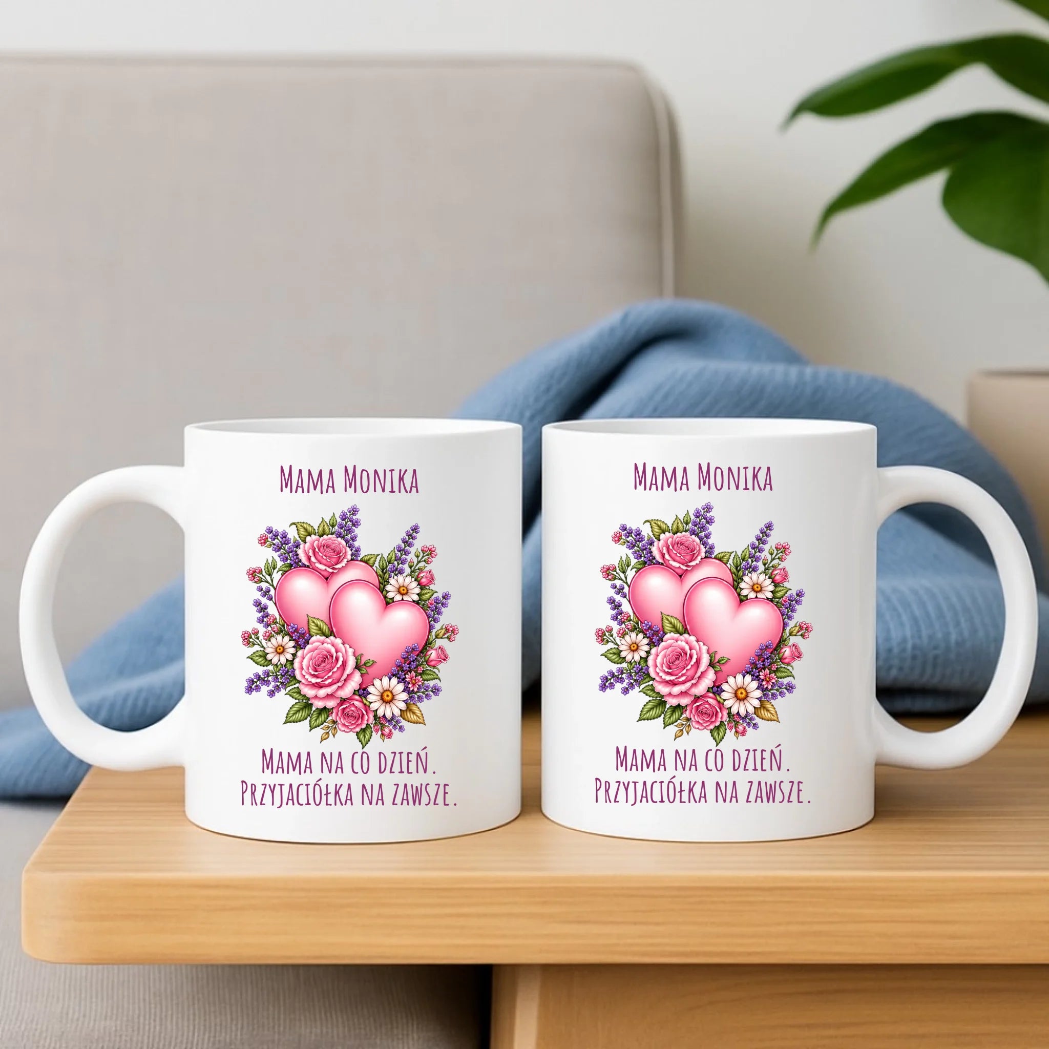 Zestaw poduszka i kubek dla mamy - Bukiet z sercami przyjaciółka - personalizowany DM39 - StoryCups.pl