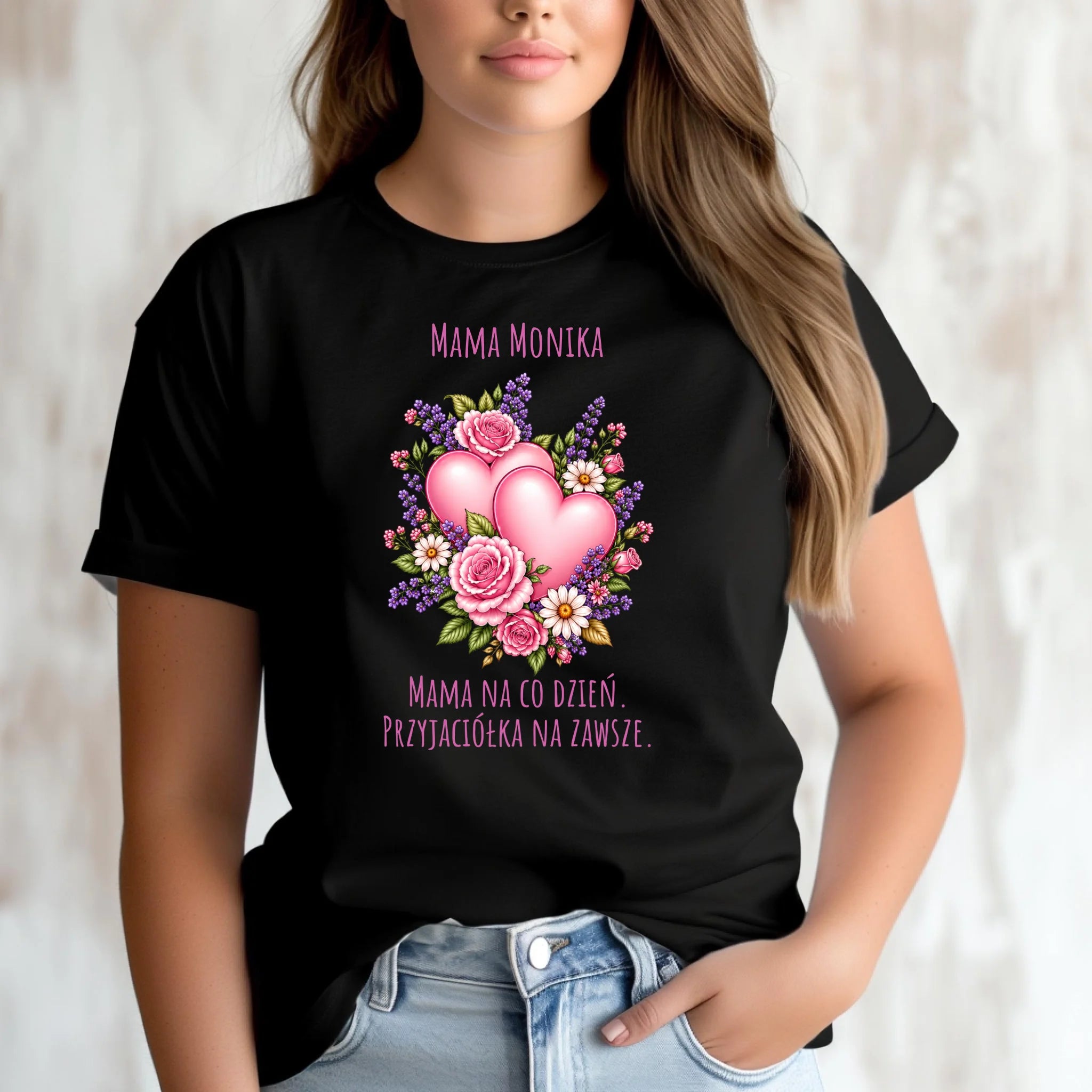 Koszulka dla mamy - Bukiet z sercami przyjaciółka - personalizowana DM39 - StoryCups.pl