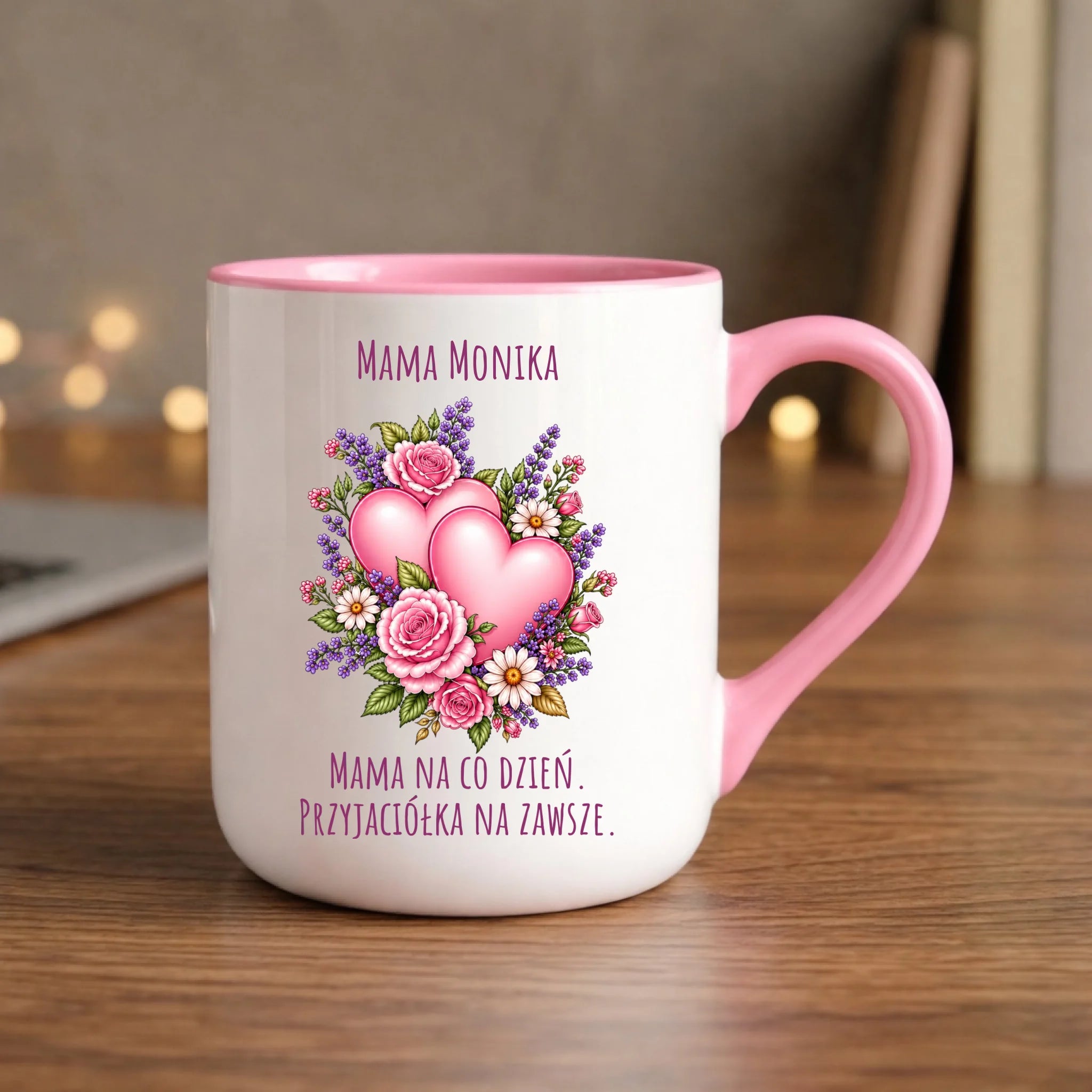 Kubek elegant dla mamy - Bukiet z sercami przyjaciółka - personalizowany DM39 - StoryCups.pl