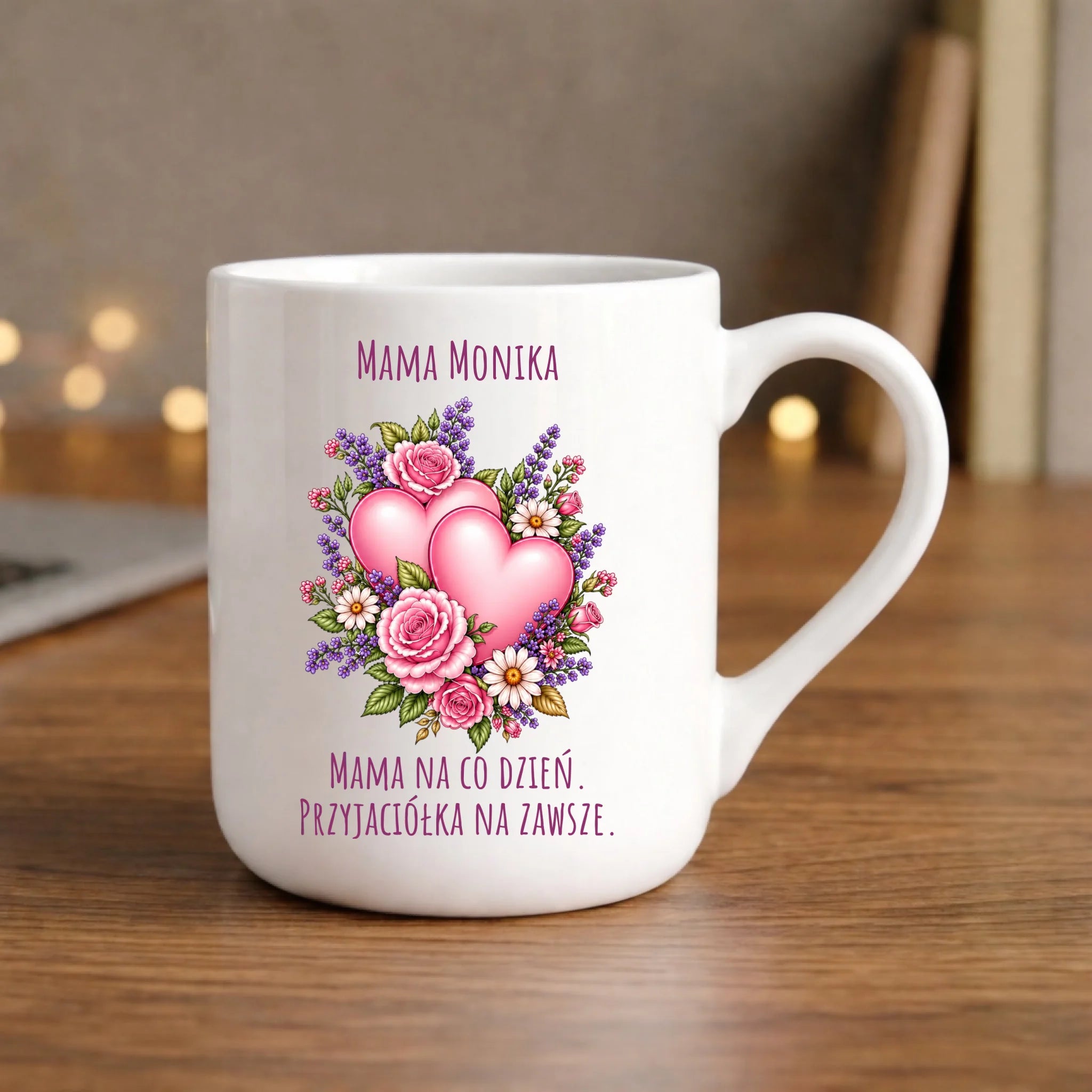 Kubek elegant dla mamy - Bukiet z sercami przyjaciółka - personalizowany DM39 - StoryCups.pl