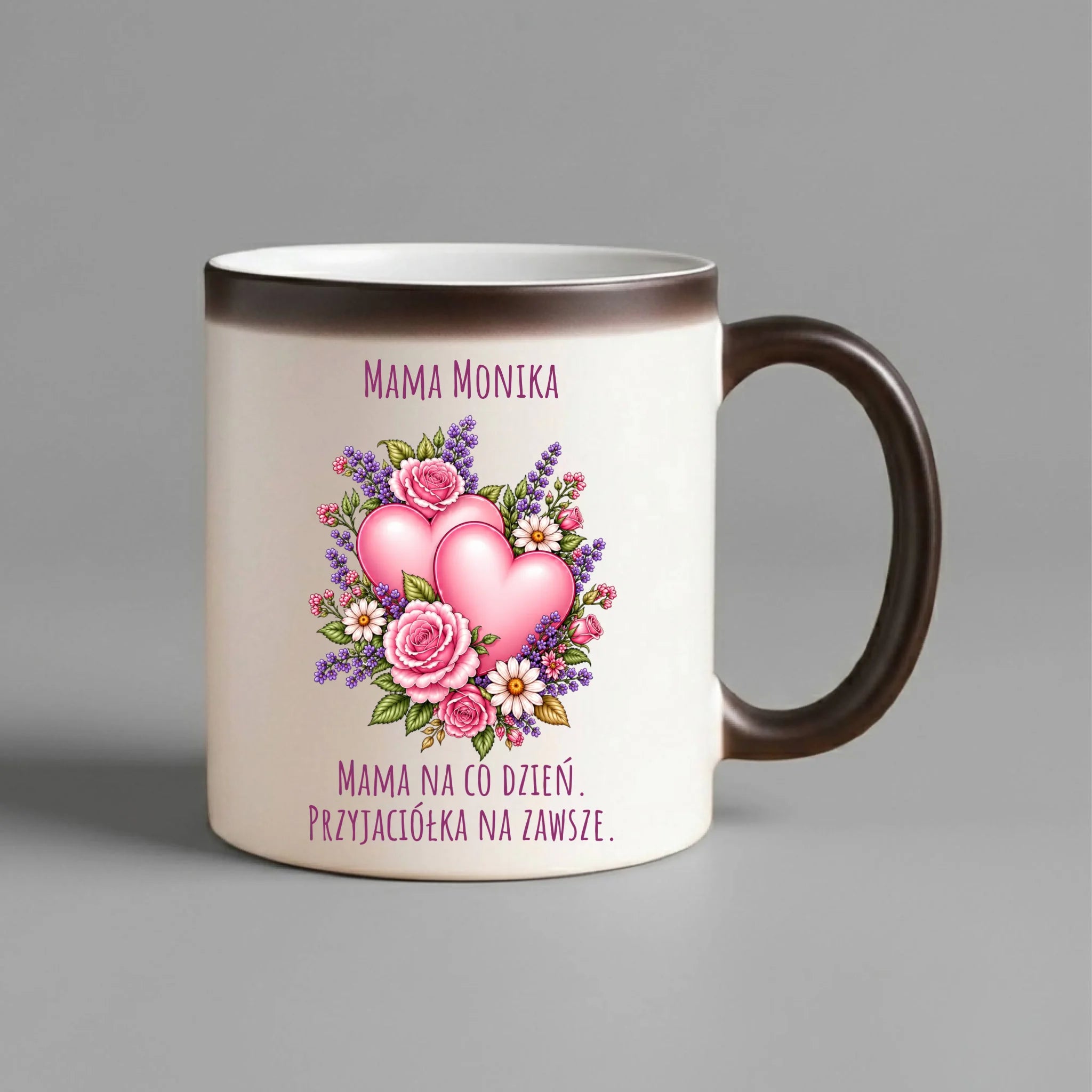 Kubek magiczny dla mamy - Bukiet z sercami przyjaciółka - personalizowany DM39 - StoryCups.pl