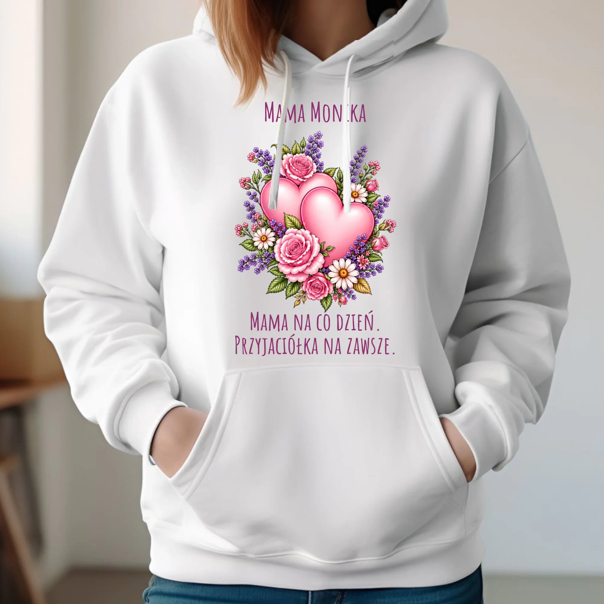 Bluza z kapturem dla mamy - Bukiet z sercami przyjaciółka - personalizowana DM39 - StoryCups.pl