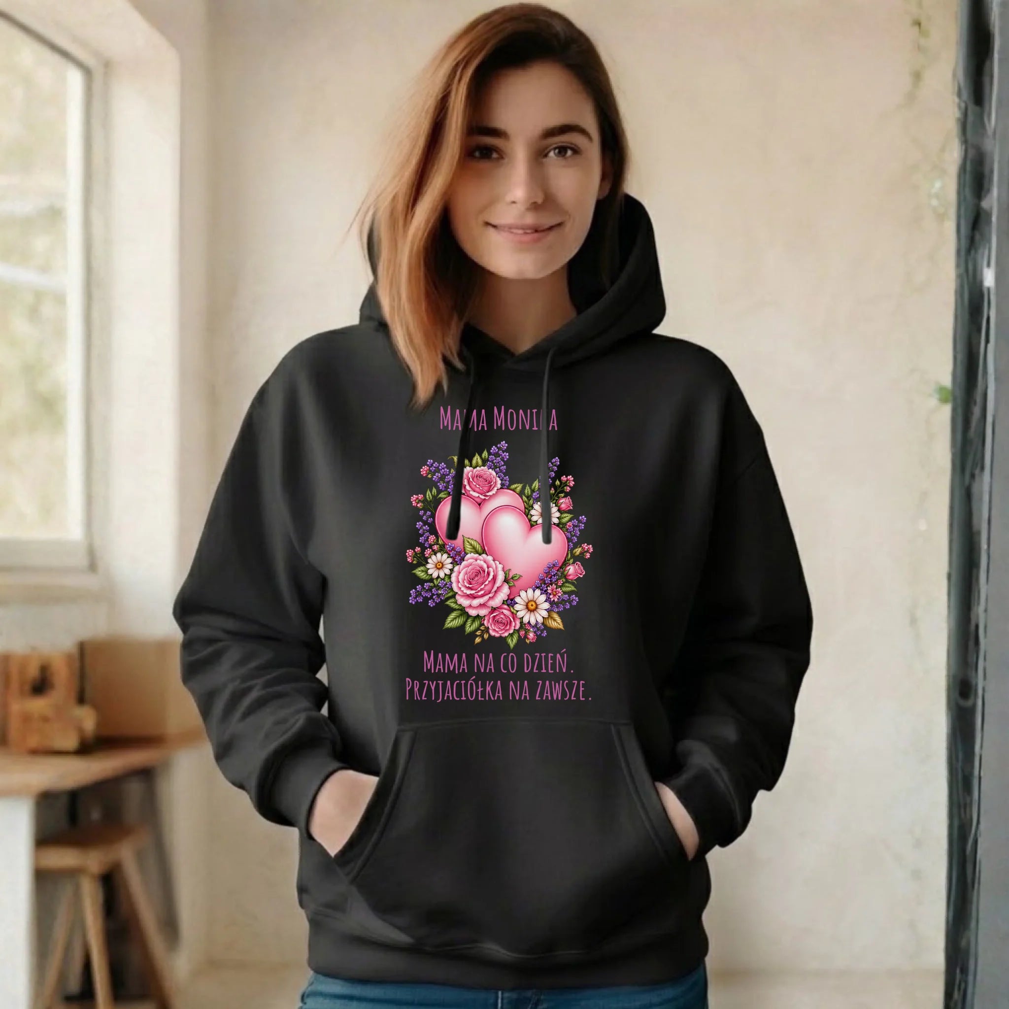 Bluza z kapturem dla mamy - Bukiet z sercami przyjaciółka - personalizowana DM39 - StoryCups.pl