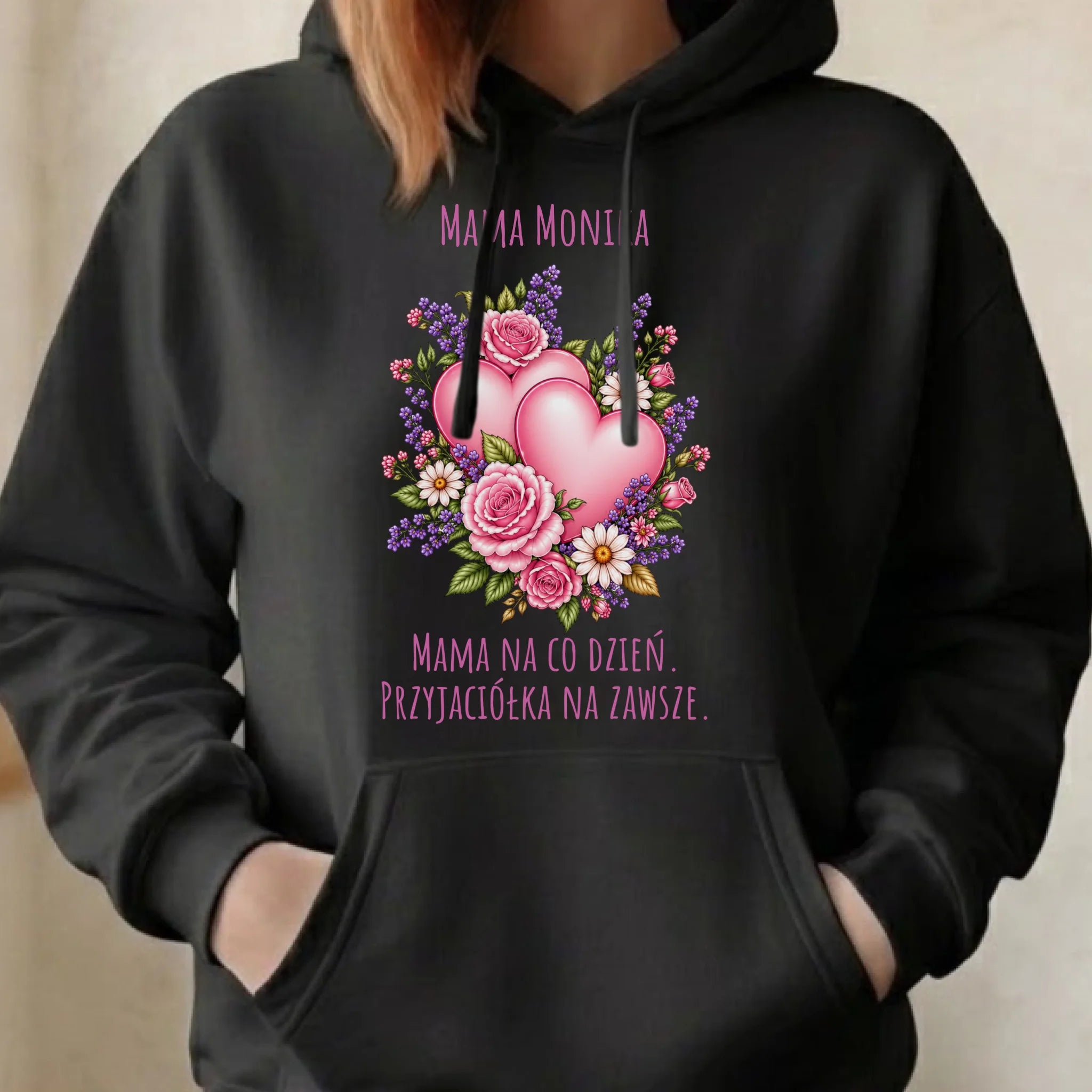 Bluza z kapturem dla mamy - Bukiet z sercami przyjaciółka - personalizowana DM39 - StoryCups.pl