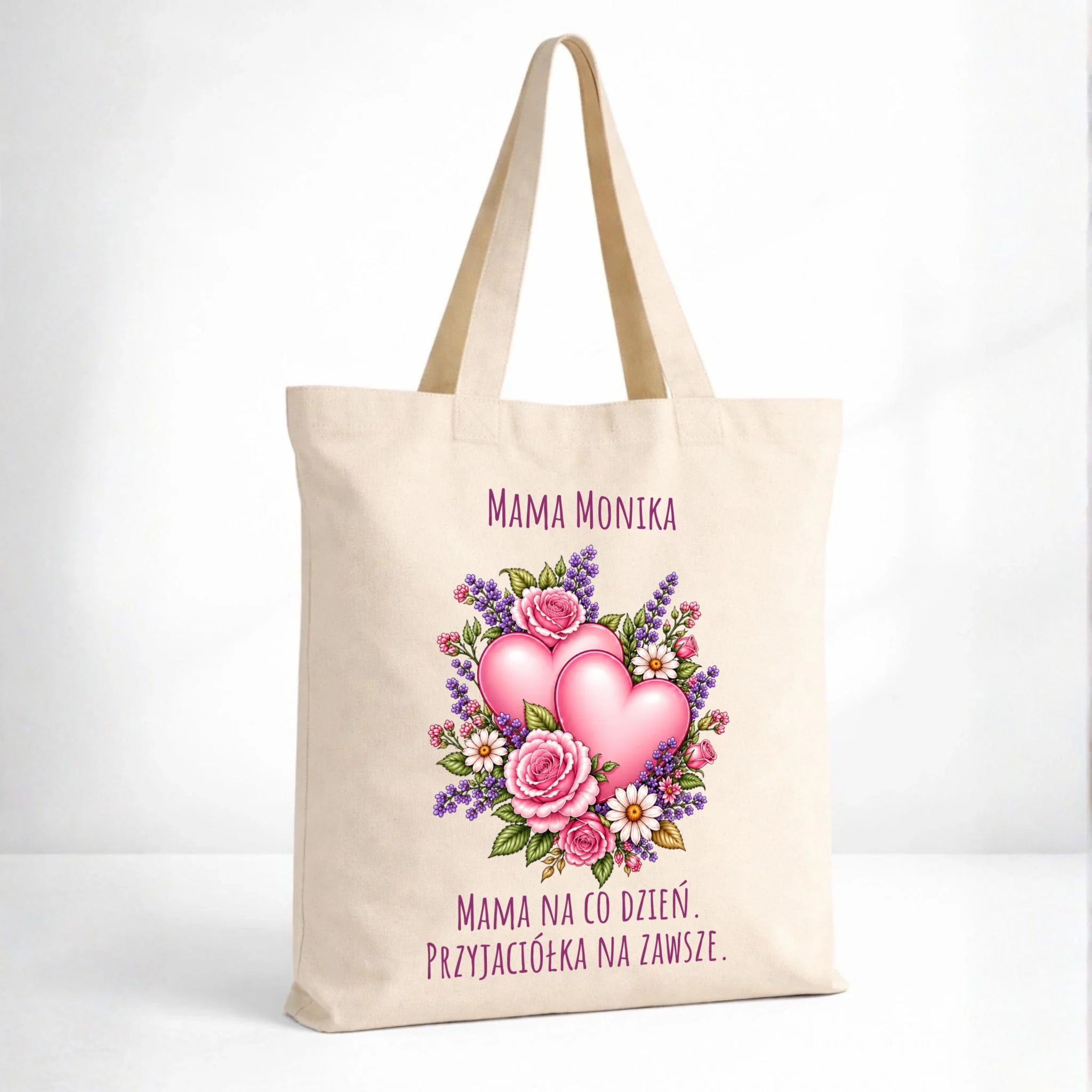 Torba dla mamy - Bukiet z sercami przyjaciółka - personalizowana DM39 - StoryCups.pl