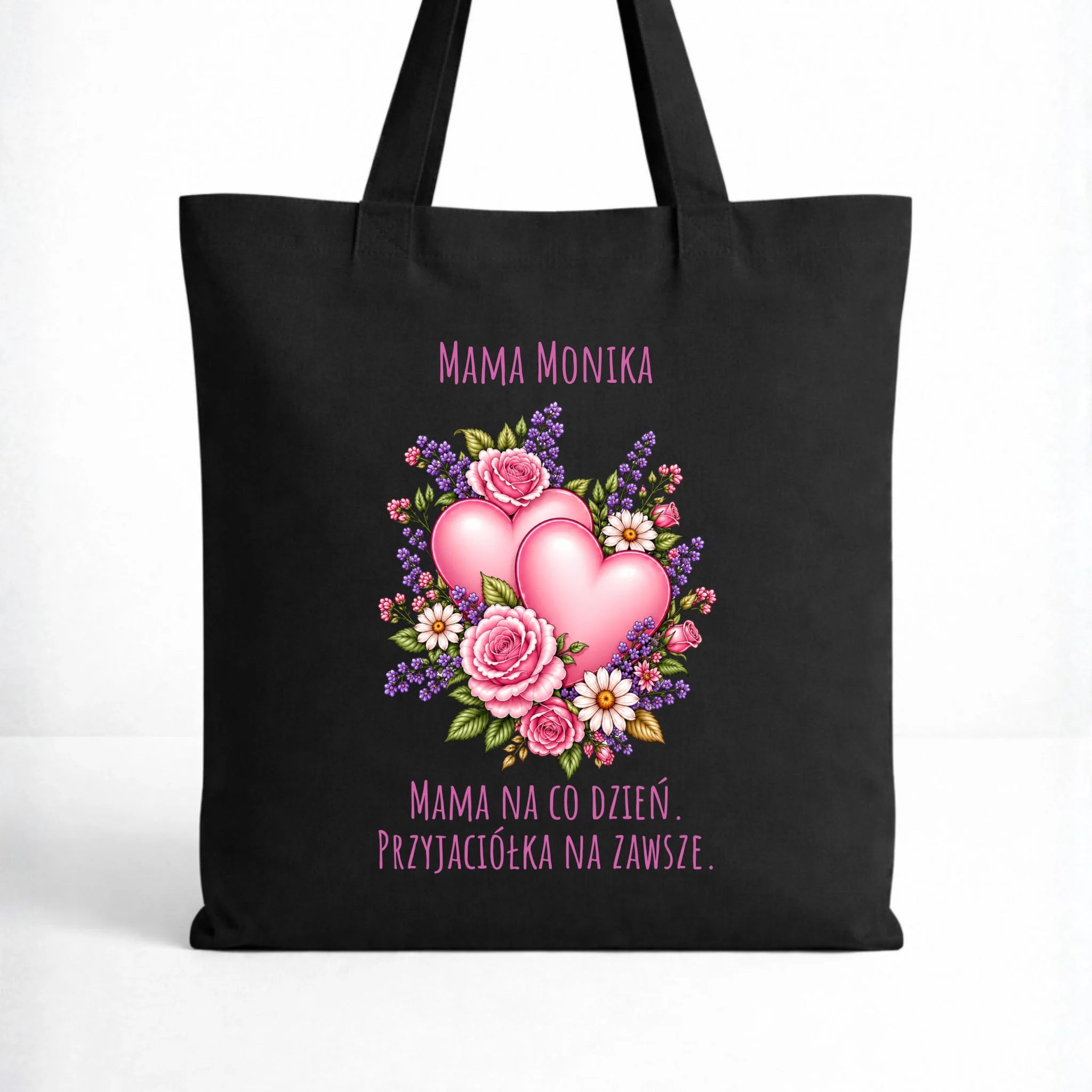 Torba dla mamy - Bukiet z sercami przyjaciółka - personalizowana DM39 - StoryCups.pl