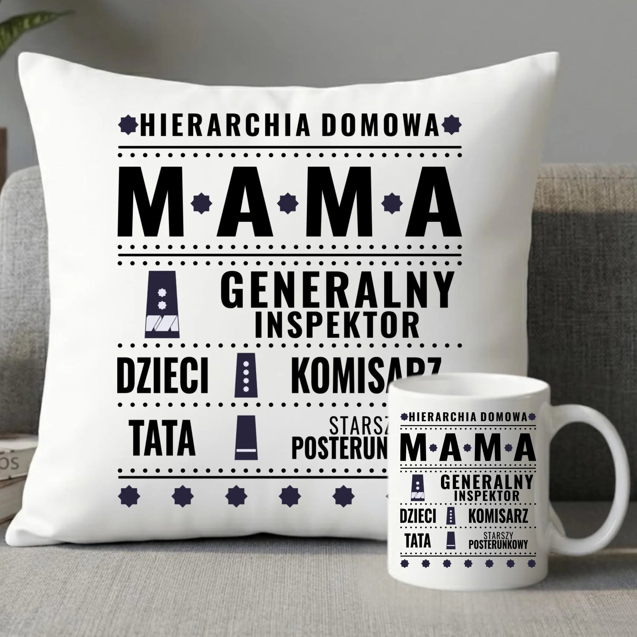 Zestaw poduszka i kubek dla mamy - Generał Mama Policja - personalizowany DM41 - StoryCups.pl