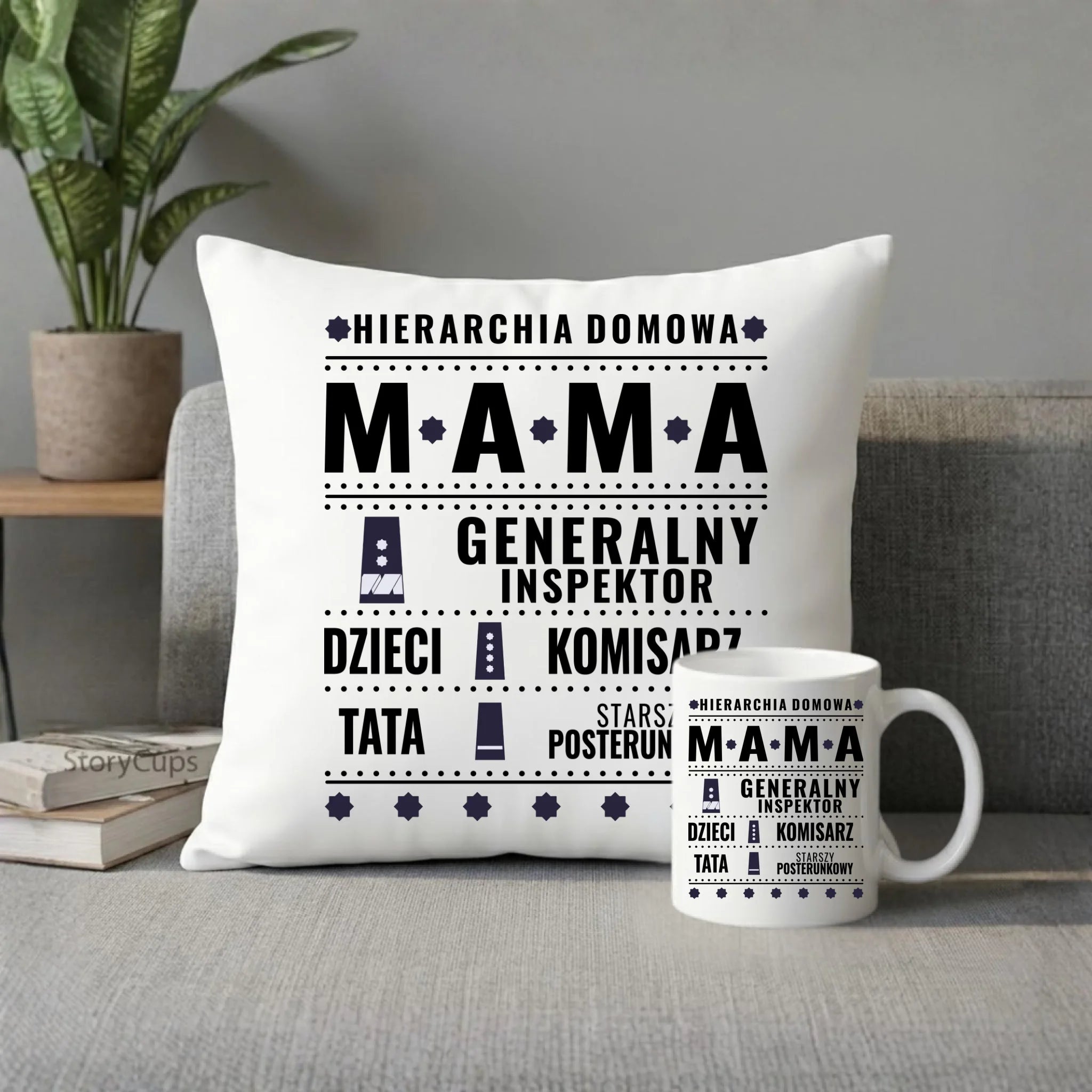 Zestaw poduszka i kubek dla mamy - Generał Mama Policja - personalizowany DM41 - StoryCups.pl