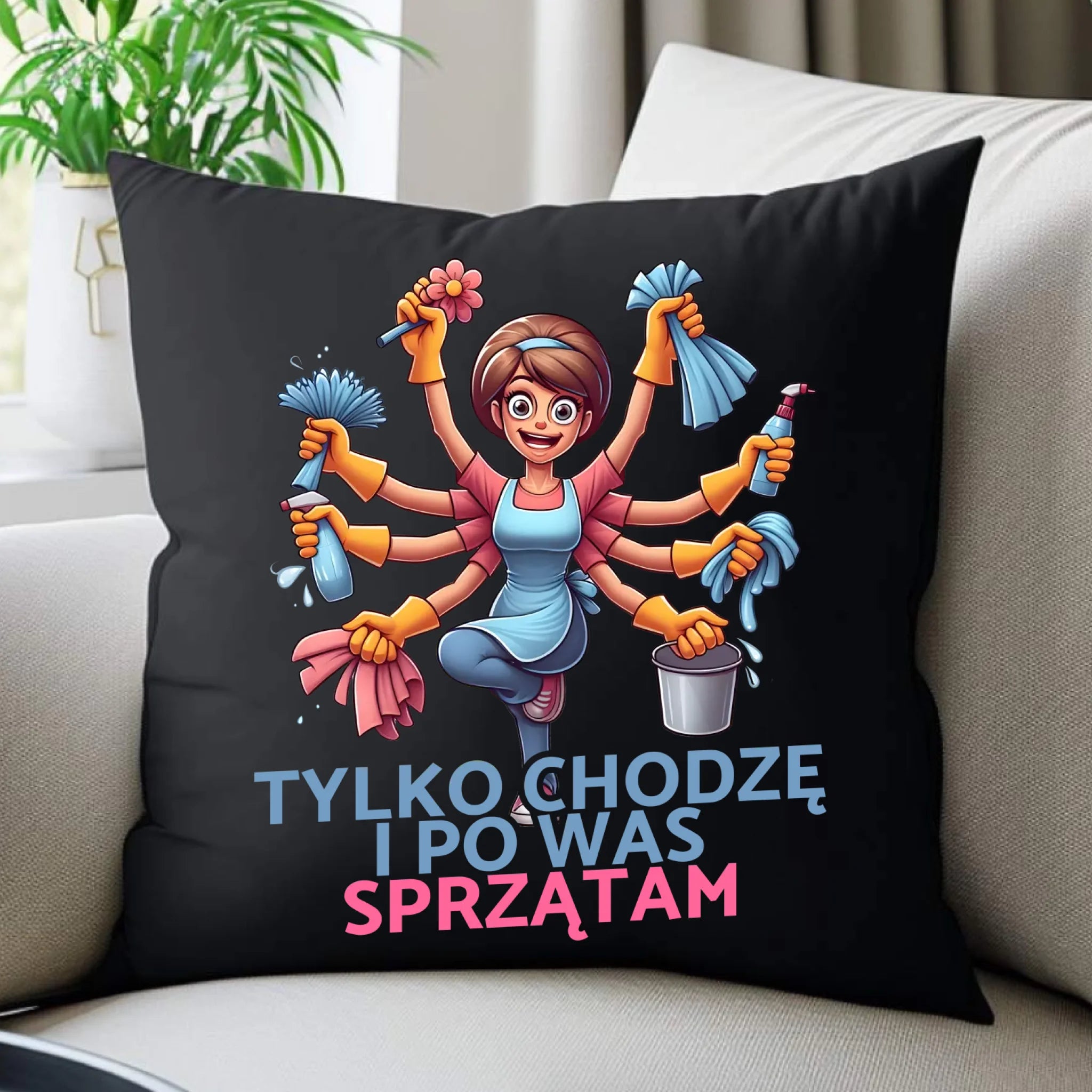 Poduszka dekoracyjna dla mamy - Tylko chodzę i po Was sprzątam DM42 - StoryCups.pl