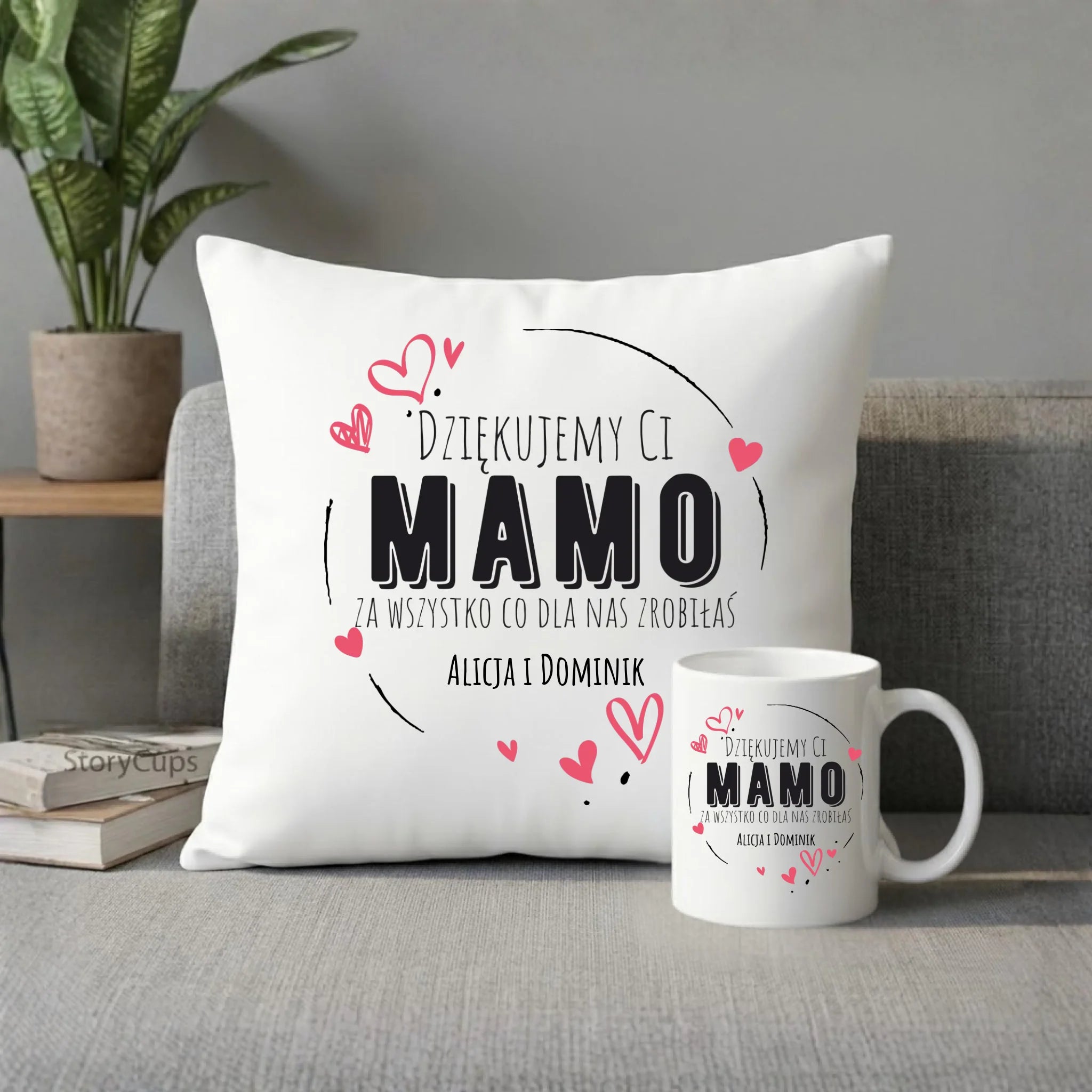 Zestaw poduszka i kubek dla mamy - Dziękujemy Ci Mamo - personalizowany DM43 - StoryCups.pl
