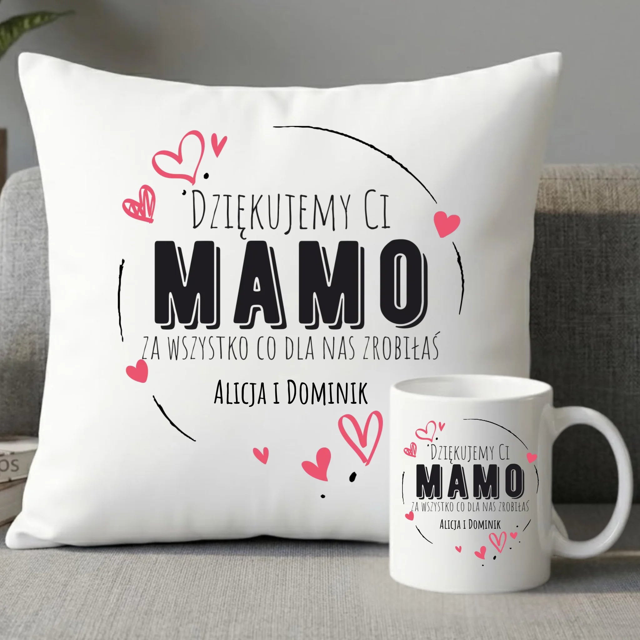 Zestaw poduszka i kubek dla mamy - Dziękujemy Ci Mamo - personalizowany DM43 - StoryCups.pl