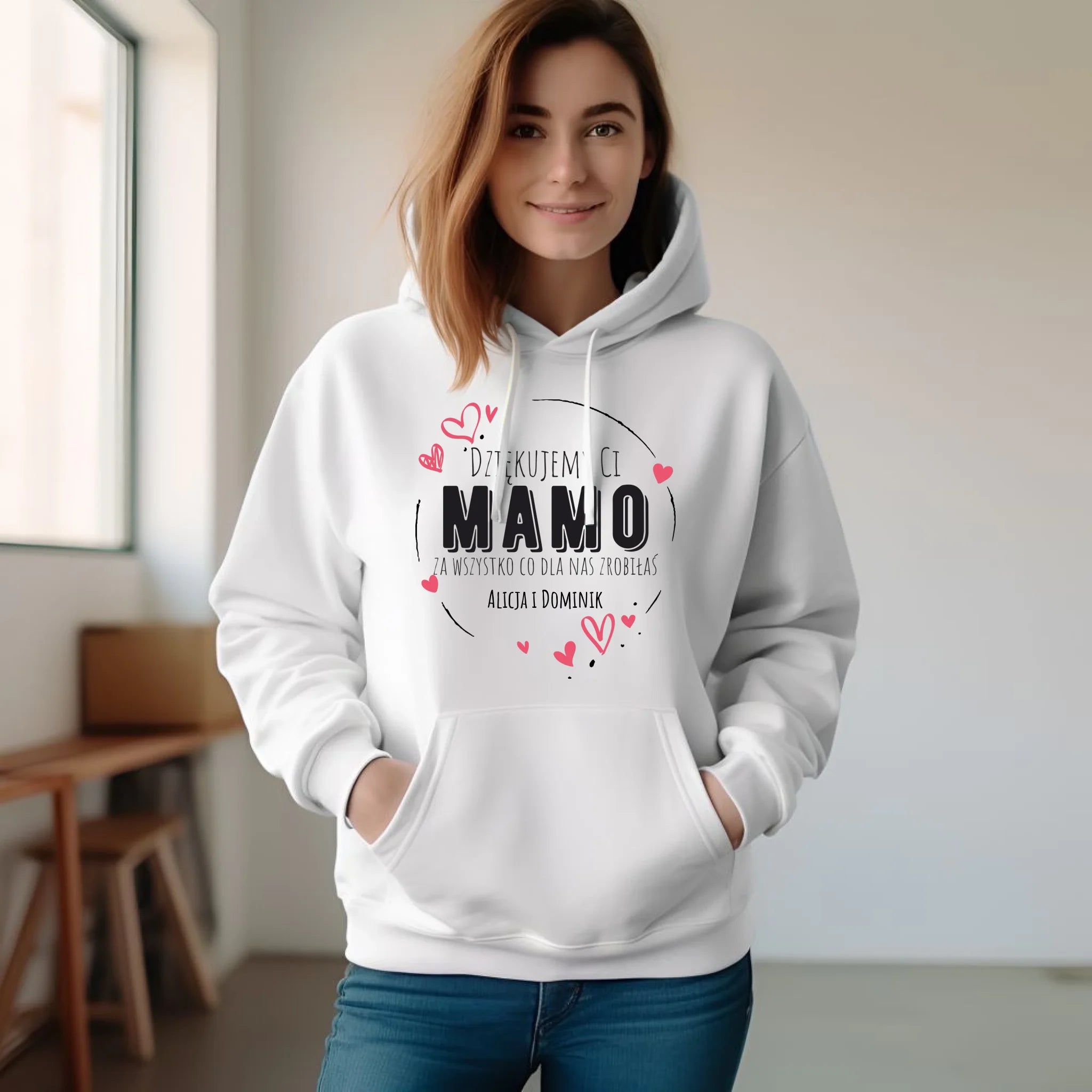 Bluza z kapturem dla mamy - Dziękujemy Ci Mamo - personalizowana DM43 - StoryCups.pl