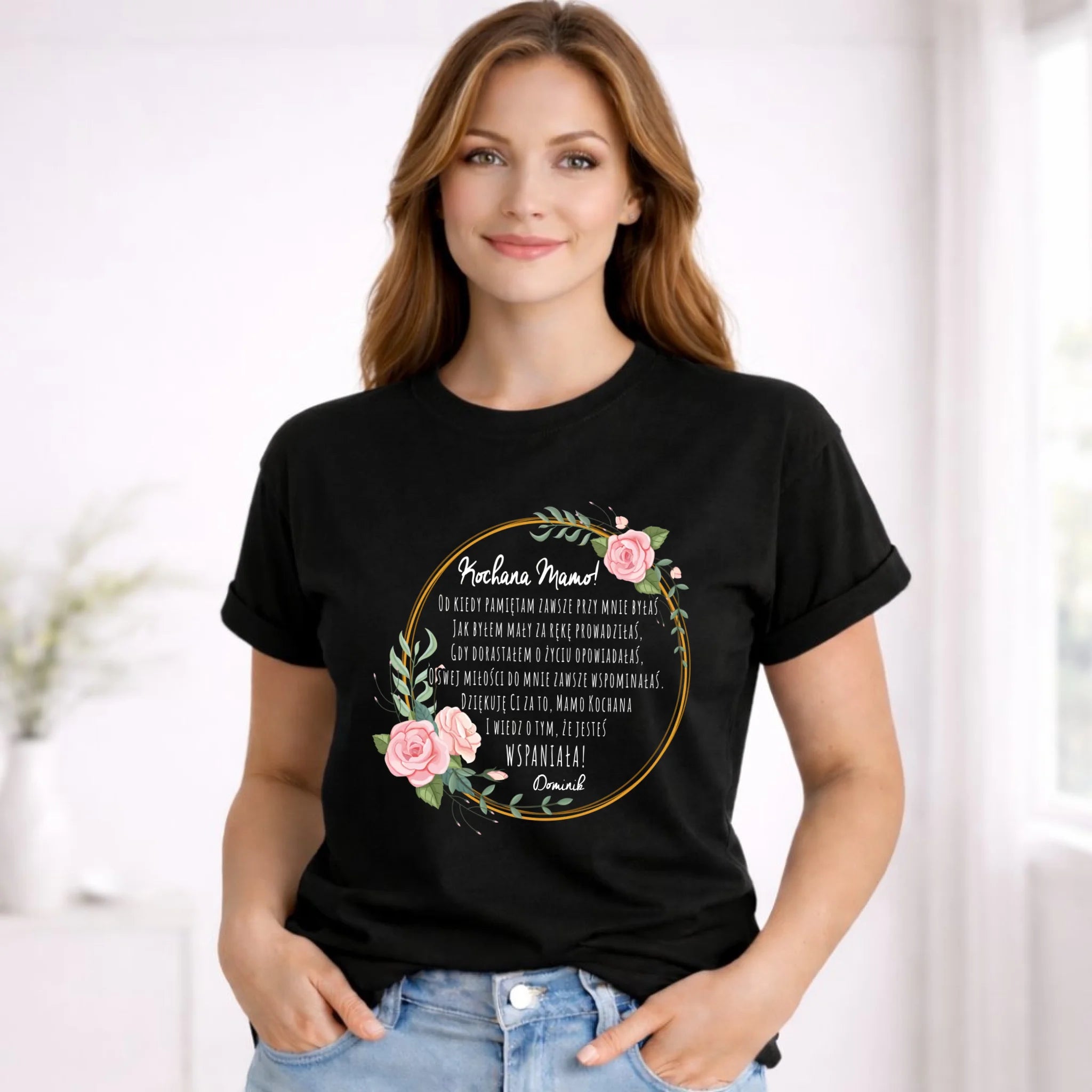 Koszulka damska dla mamy od syna - Kochana Mamo jesteś wspaniała - personalizowana DM44 - StoryCups.pl